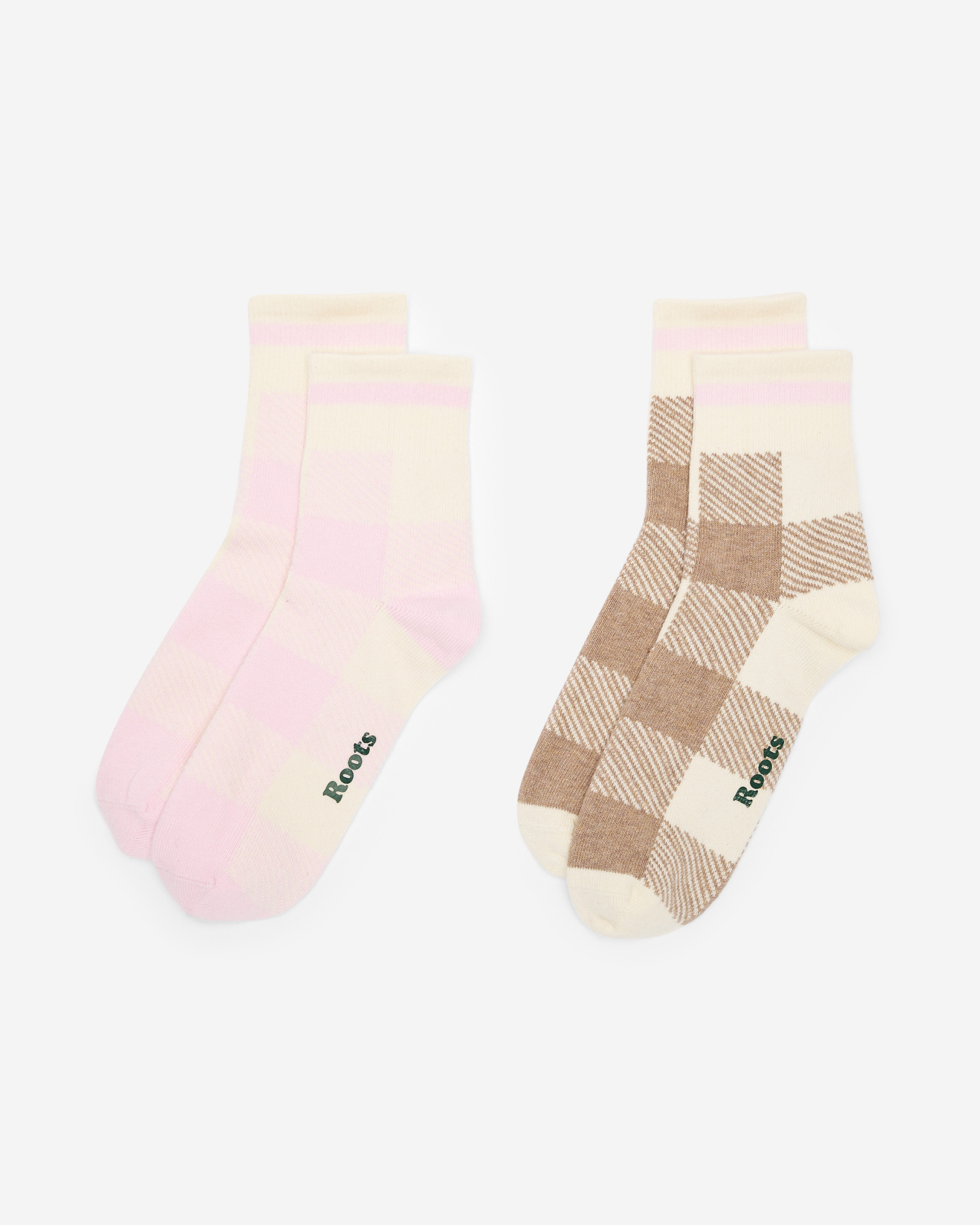 Roots Adult Park Plaid Sock 2 Pack in Pink Mix