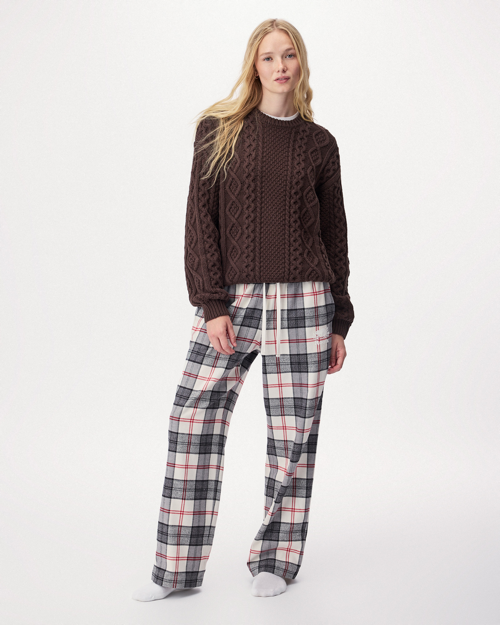 Roots Women's Plaid Pajama Pant in Smoke Lake Brown