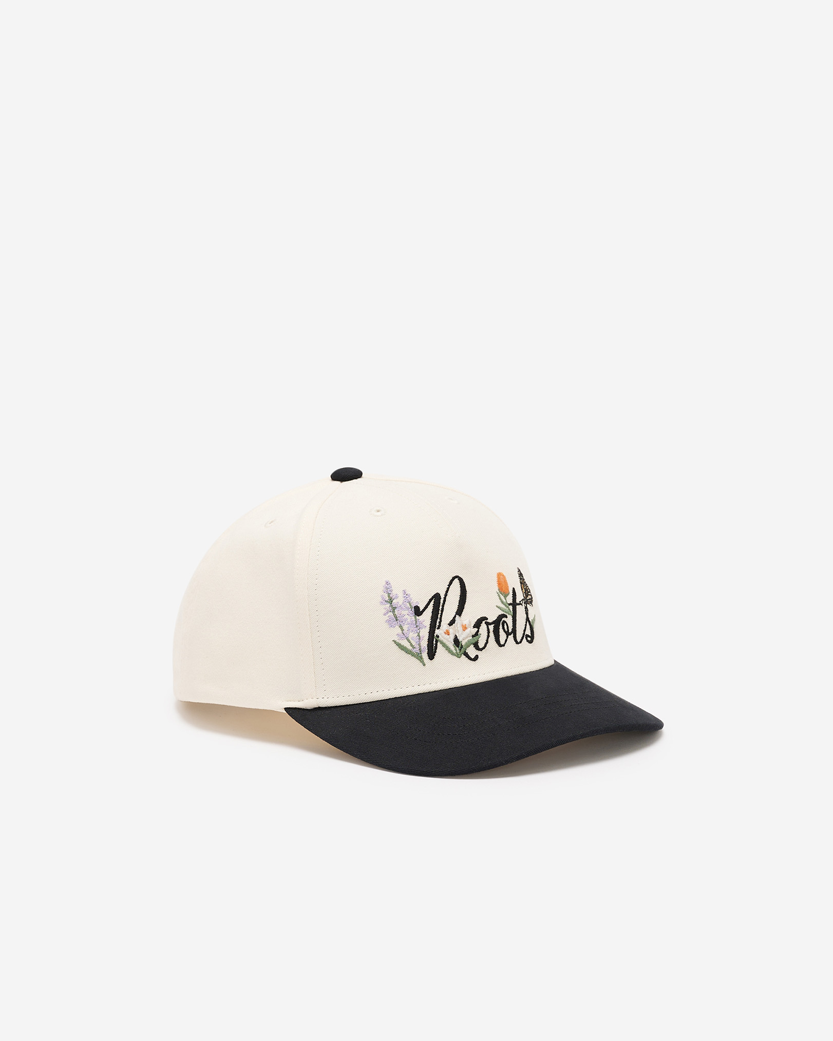 Roots Floral Embroidery Baseball Cap Hat in Egret
