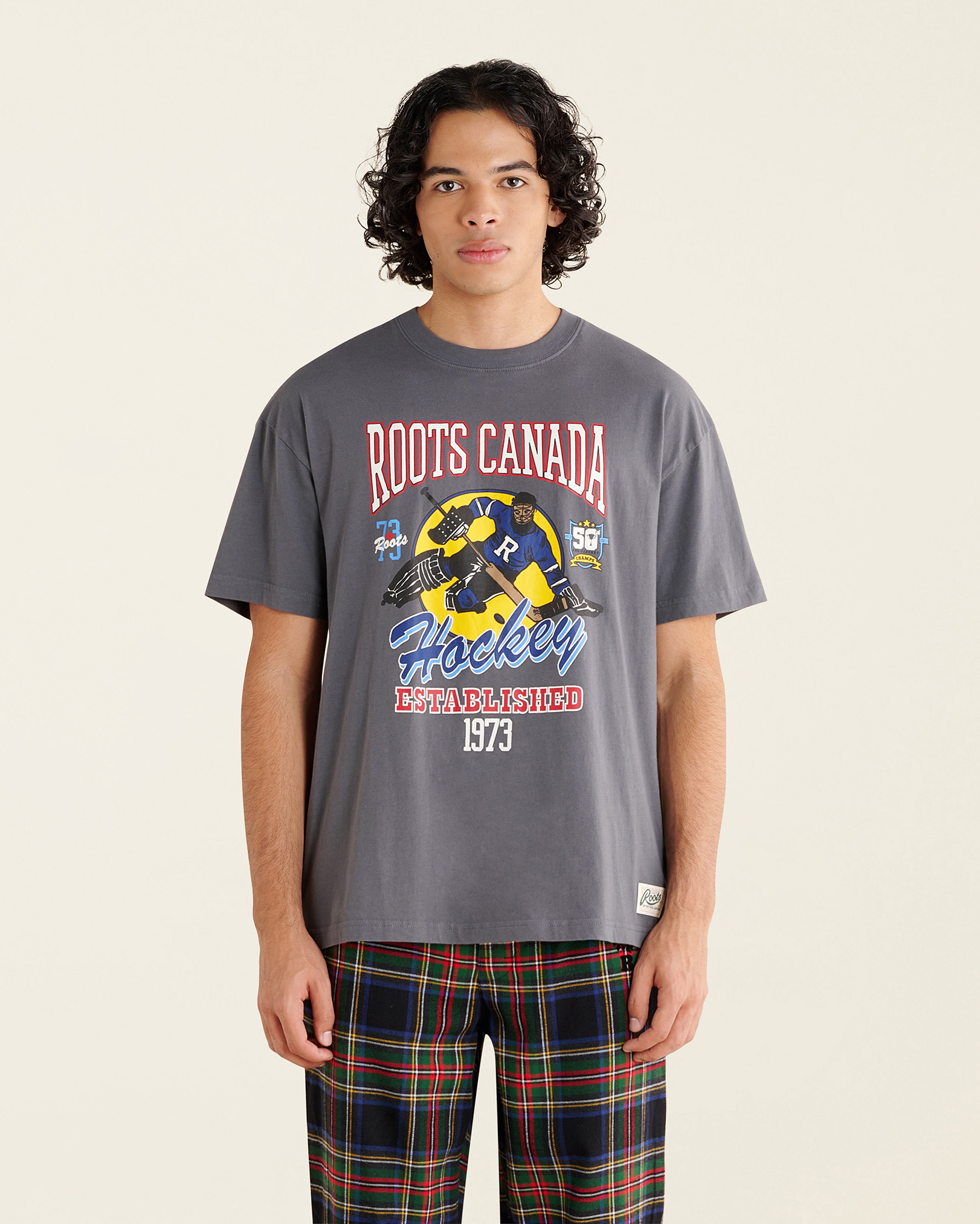 Roots Men's Super Hockey Relaxed T-Shirt in Iron Grey