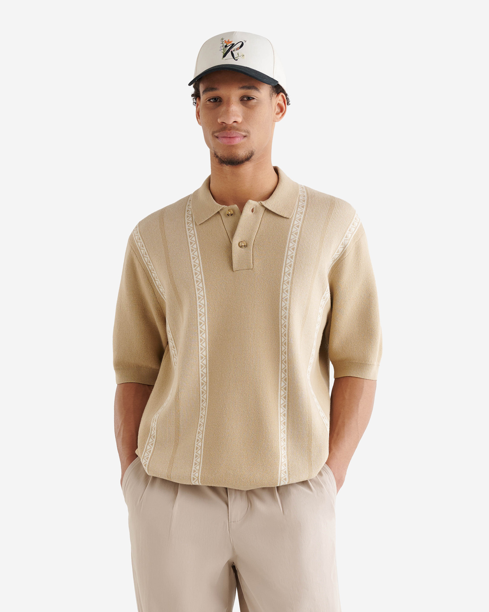 Roots Severn Sweater Polo Shirt in Fossil Sand