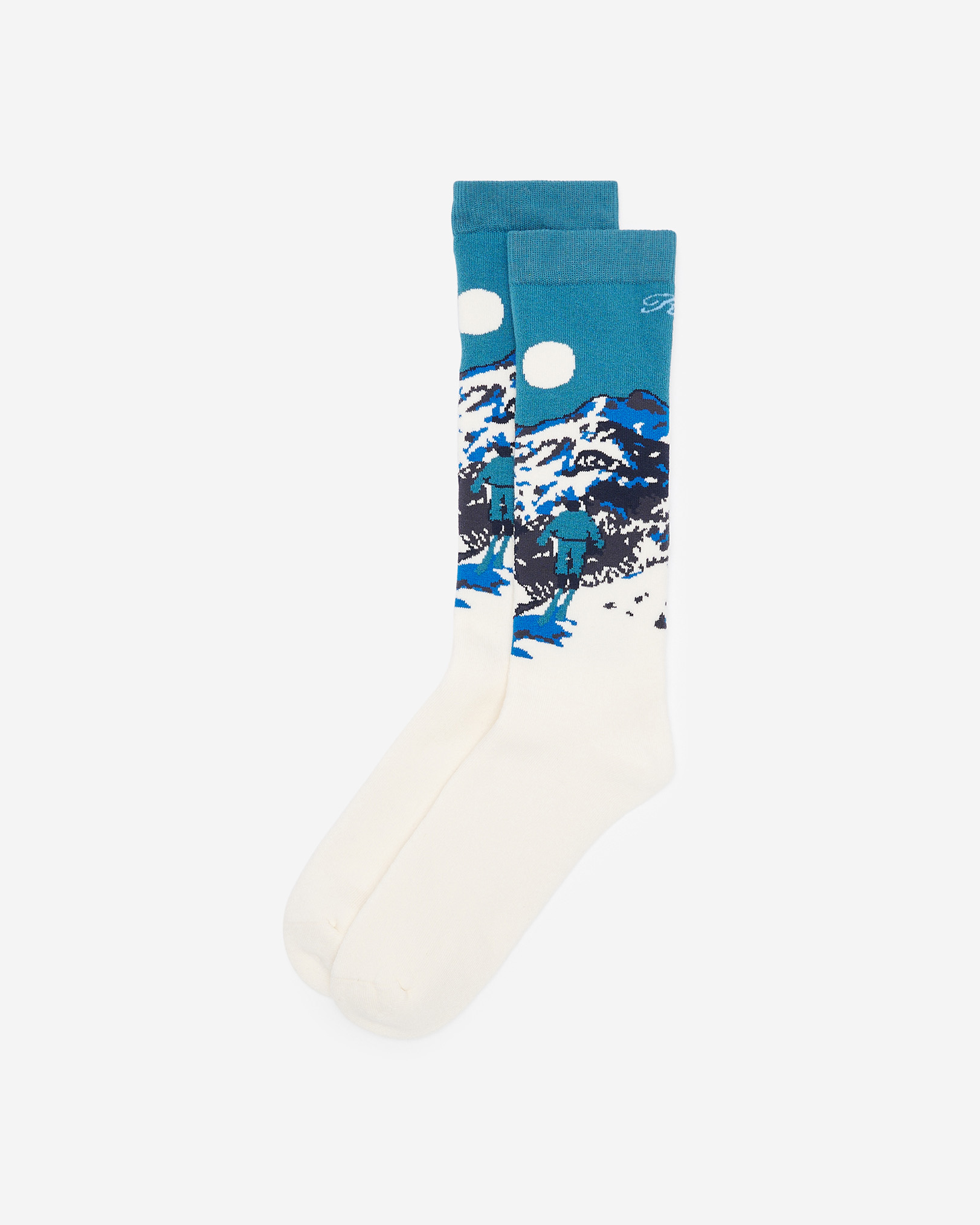 Roots Adult Landscape Intarsia Sock in Windy Blue