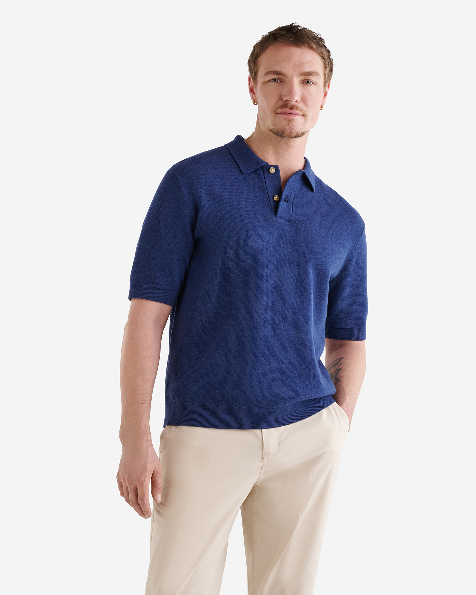 Roots Severn Sweater Polo Shirt in Naval Blue