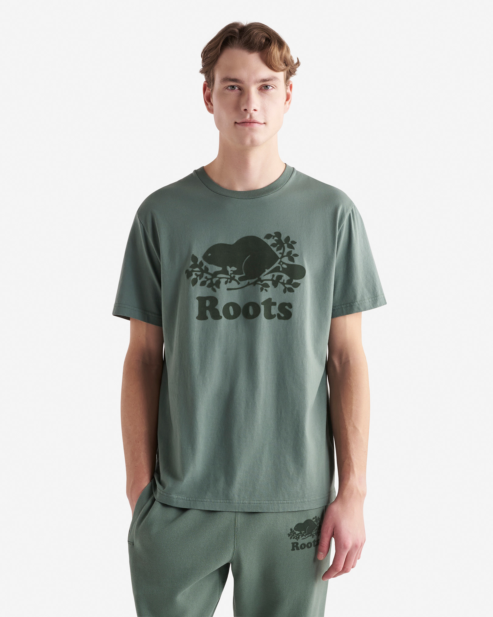 Roots Men's Organic Cooper Beaver T-Shirt in Wreath Green