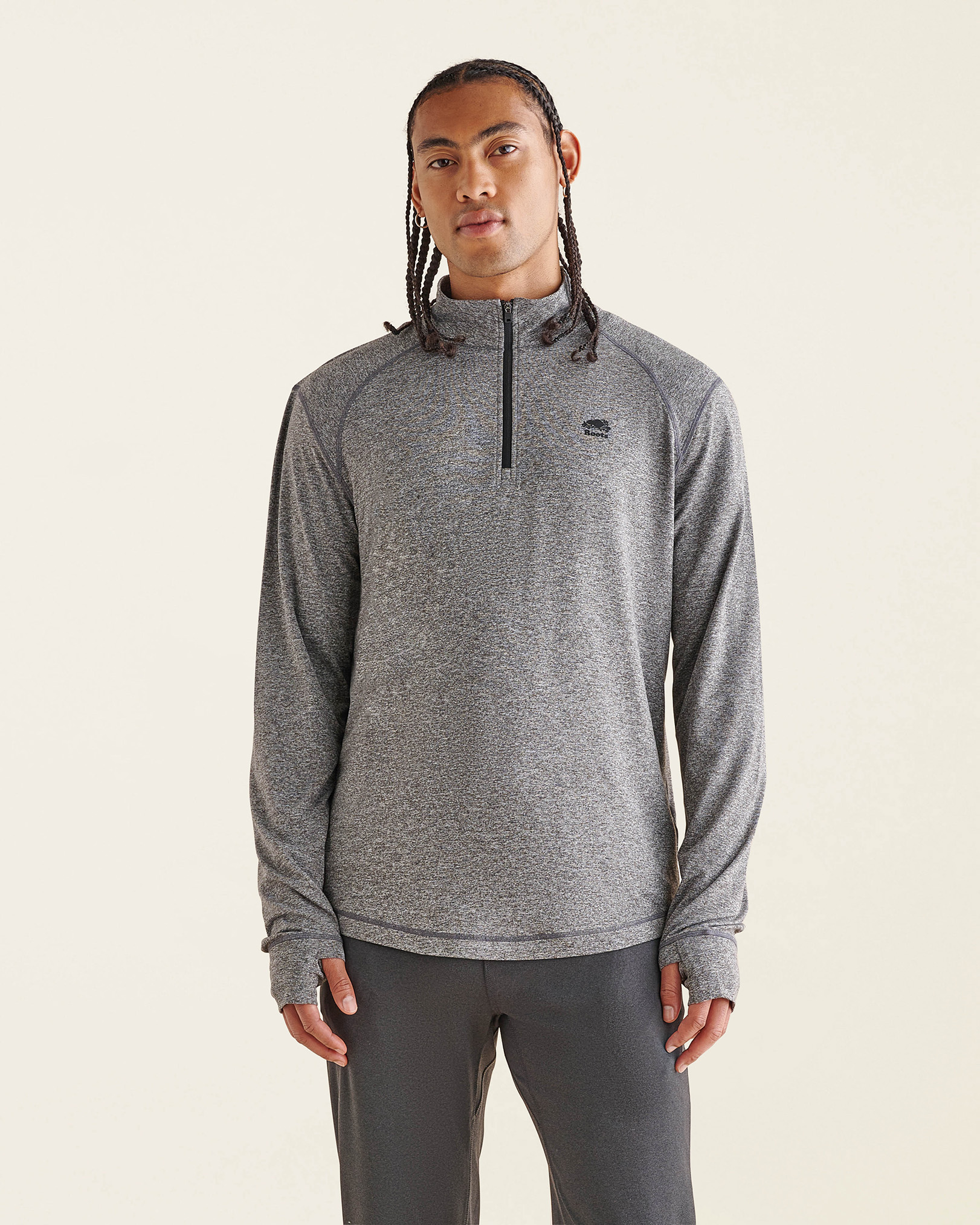 Roots Renew Zip Stein T-Shirt in Salt/Pepper