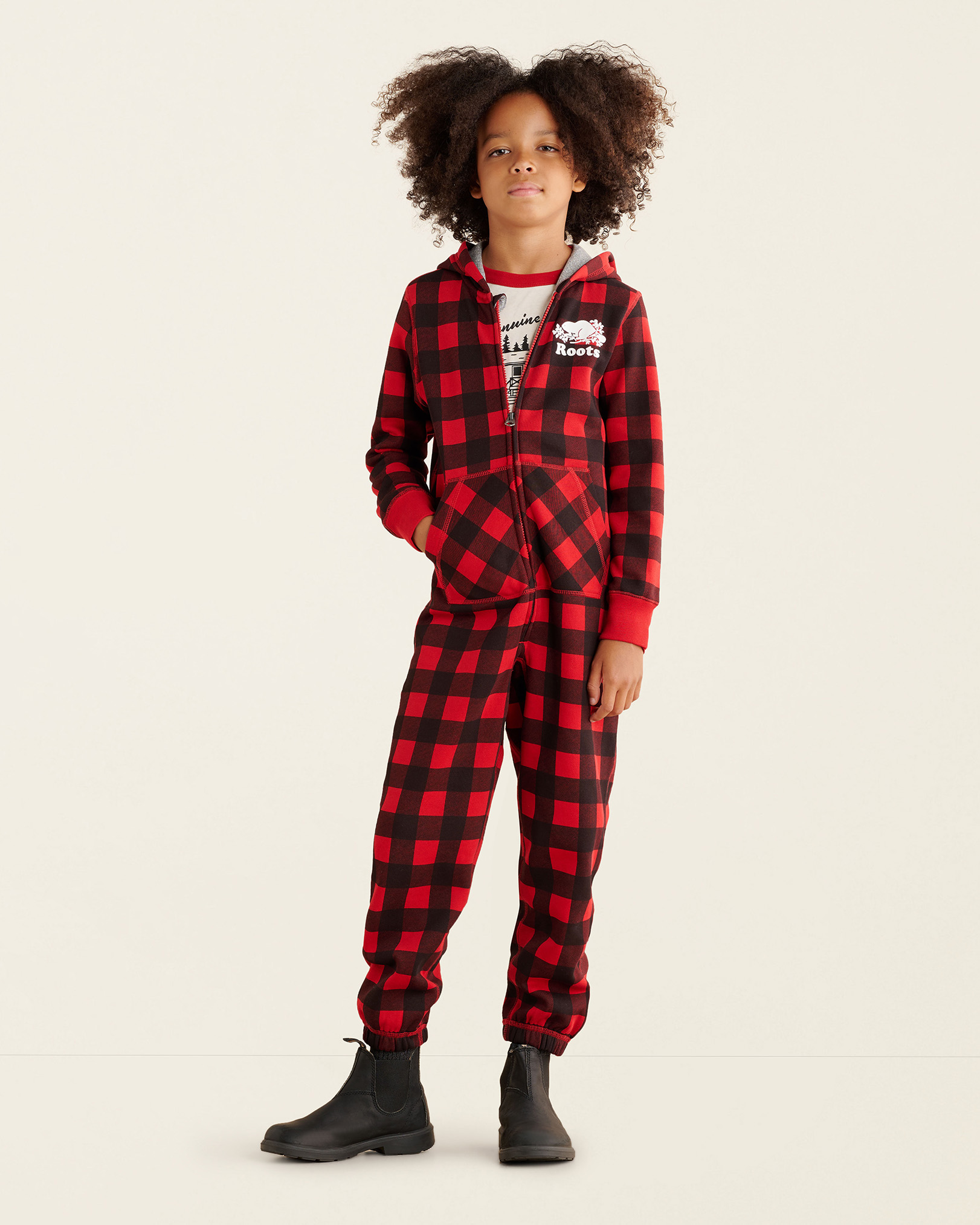 Roots Kids Park Plaid Romper in Cabin Red