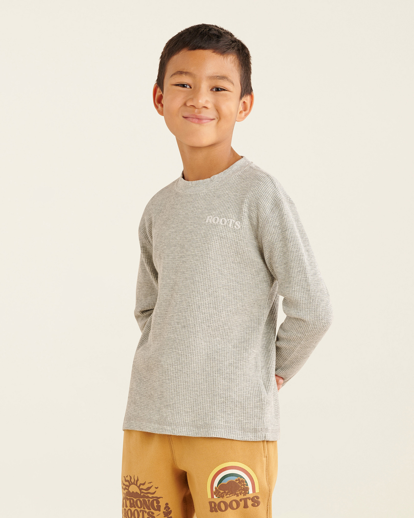 Roots Kids Waffle T-Shirt in Grey Mix