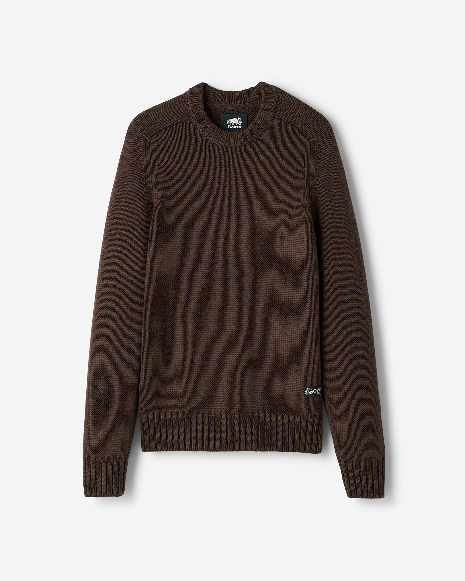 Roots Robson Saddle Crew Sweater Shirt in Espresso Brown Mix