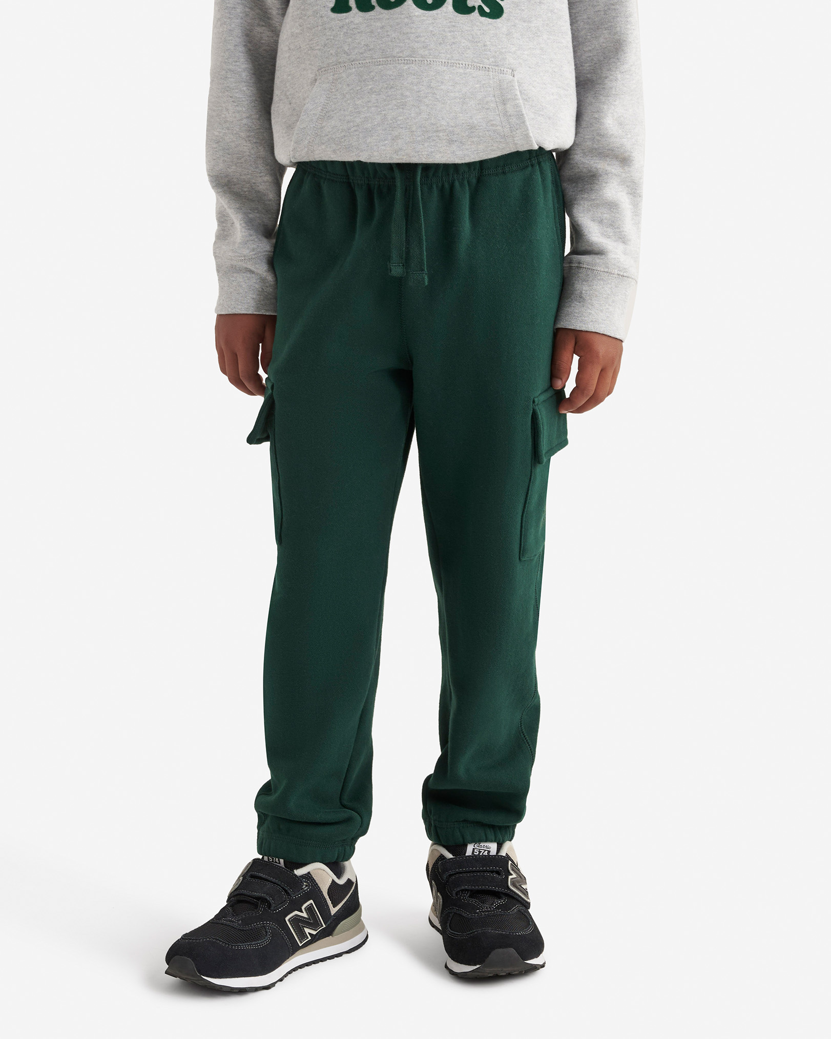 Roots Kids Organic Cooper Relaxed Cargo Sweatpant in Varsity Green