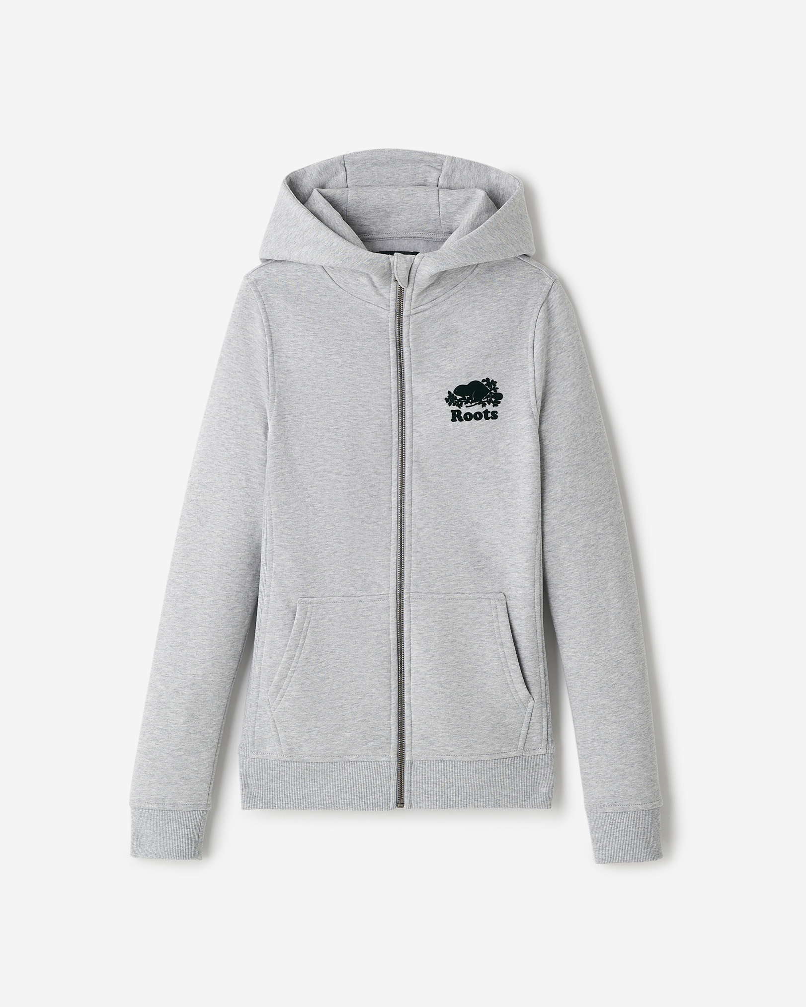 Roots Organic Cooper Slim Full Zip Hoodie in Cool Grey Mix