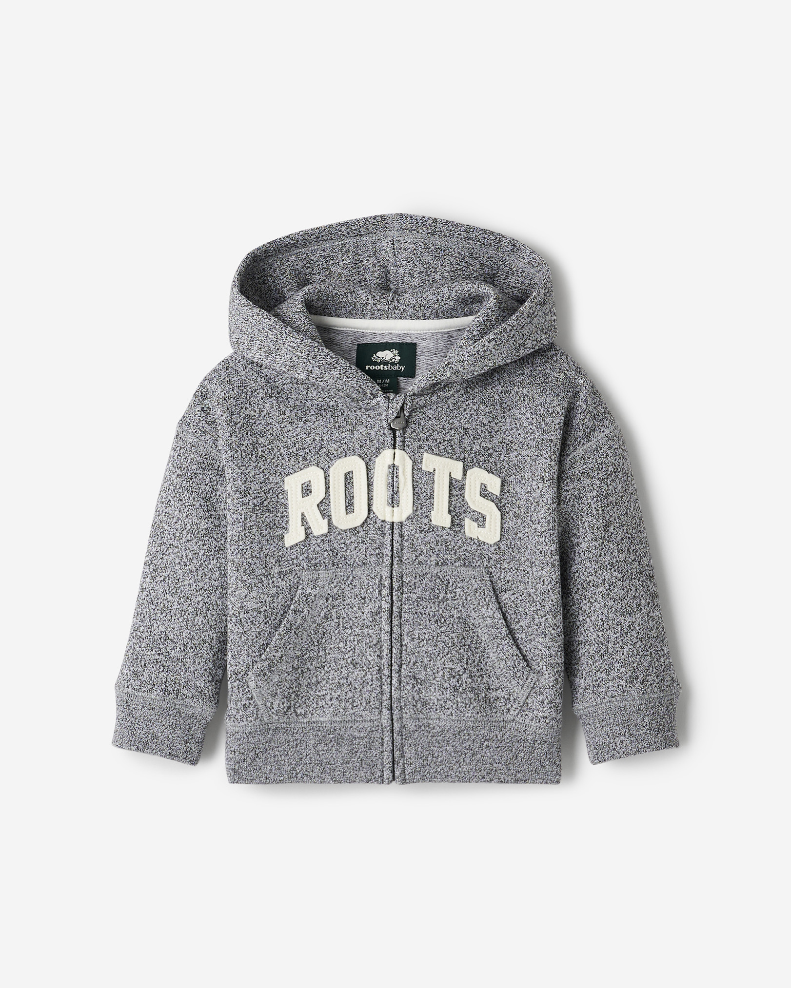 Roots Baby Applique Full Zip Hoodie in Salt/Pepper Grey