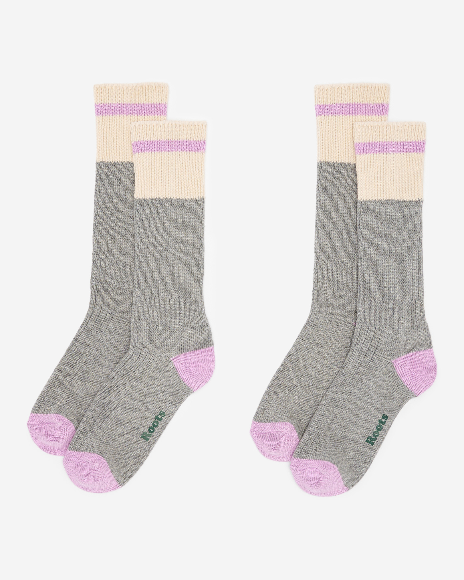 Roots Adult Cotton Cabin Pop Sock 2 Pack in Grey Mix