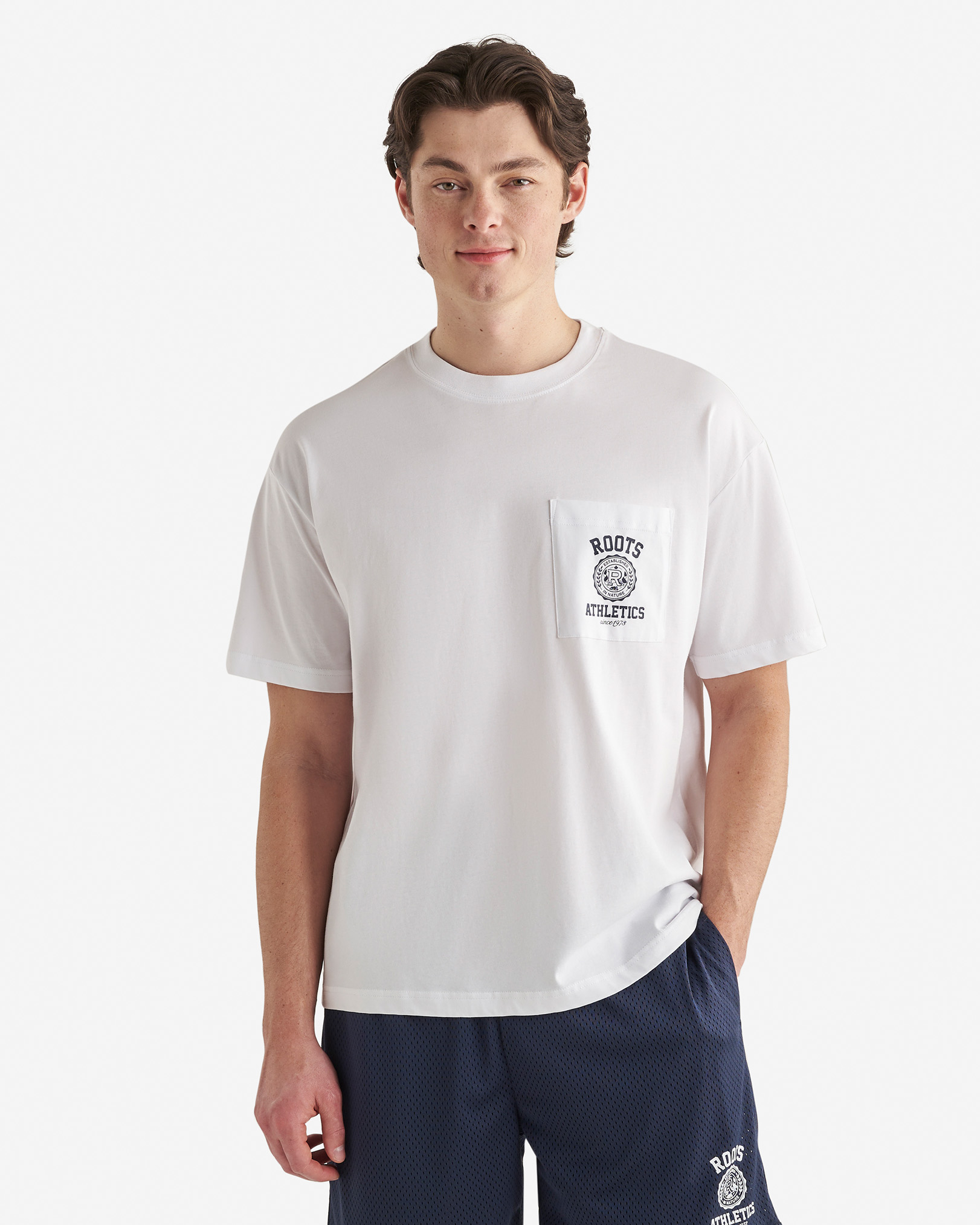 Roots Men's Legacy Crest Pocket T-Shirt in White