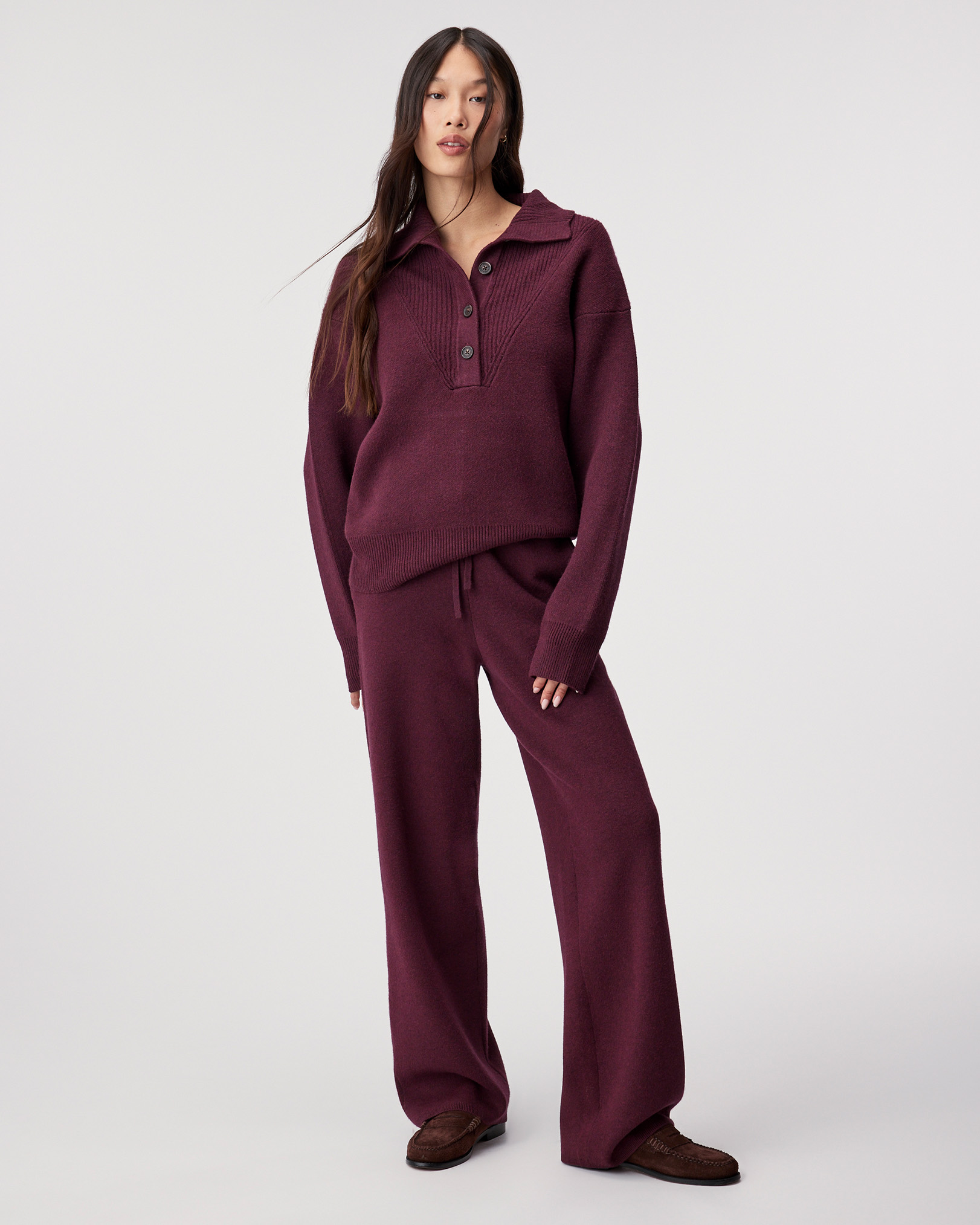 Roots Bowen Wide Leg Pant in Maroon Fig Mix