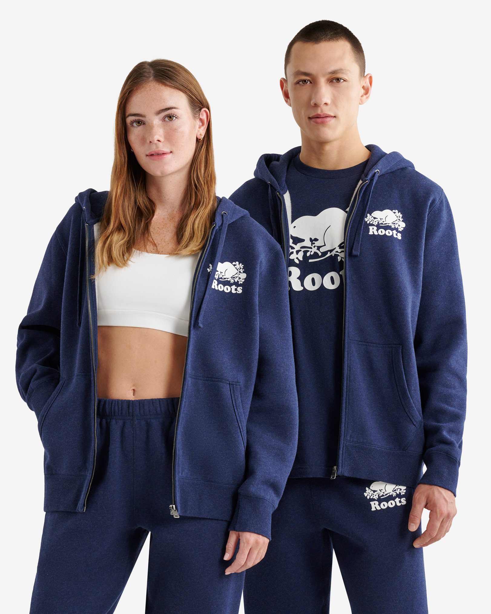 Roots Organic Original Full Zip Hoodie in Nightfall Blue Mix