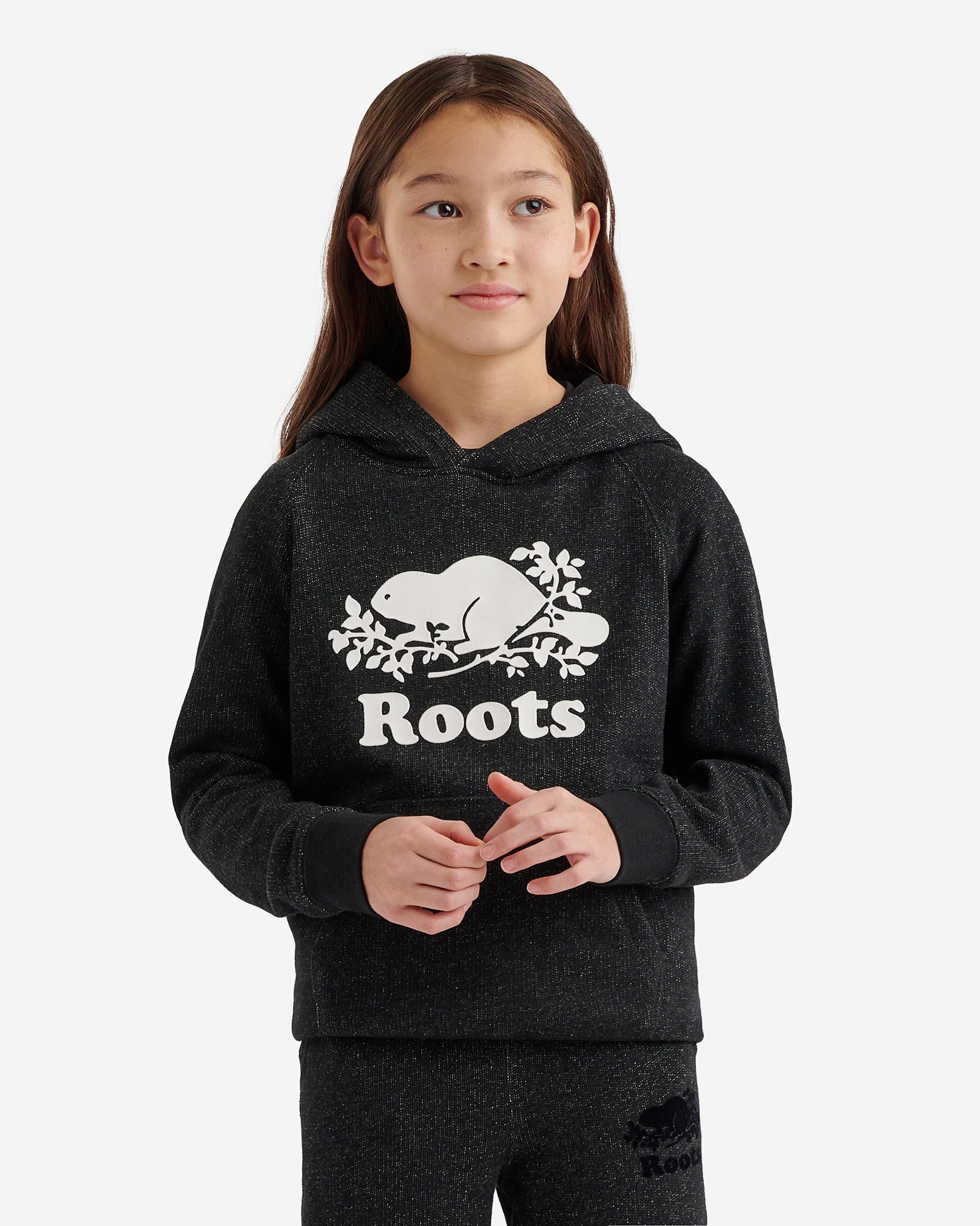 Roots Kids Organic Original Kanga Hoodie Jacket in Black Pepper