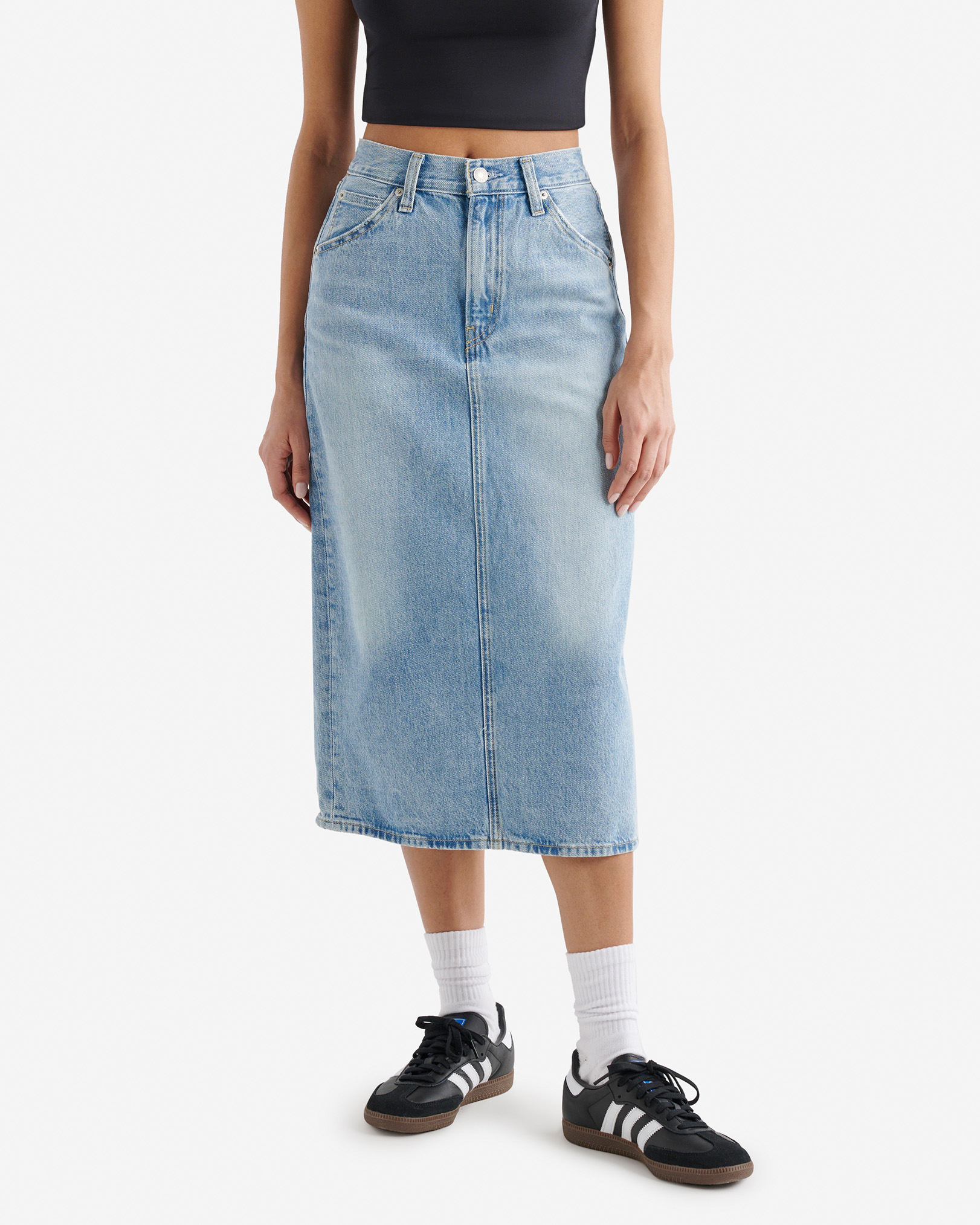 Levis Levi's High Rise Back Slit Women's Skirt Dress in Light Blue