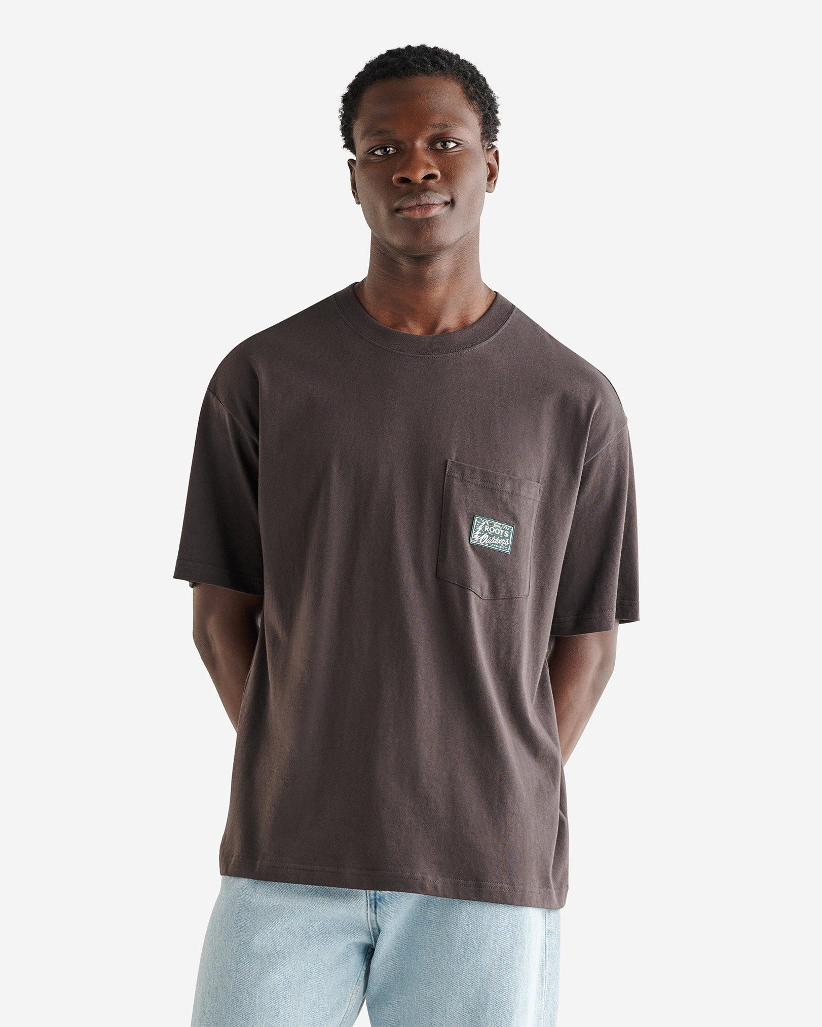 Roots Men's Outdoors Pocket T-Shirt in Charcoal Black