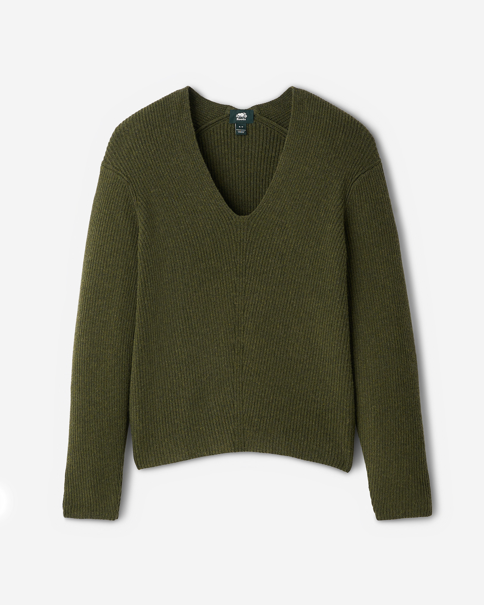 Roots Bowen Rib V-Neck in Midnight Moss Mix Green
