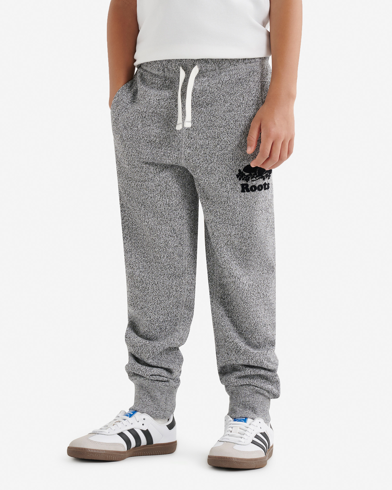 Roots Boy's Organic Park Slim Sweatpant in Salt/Pepper Grey