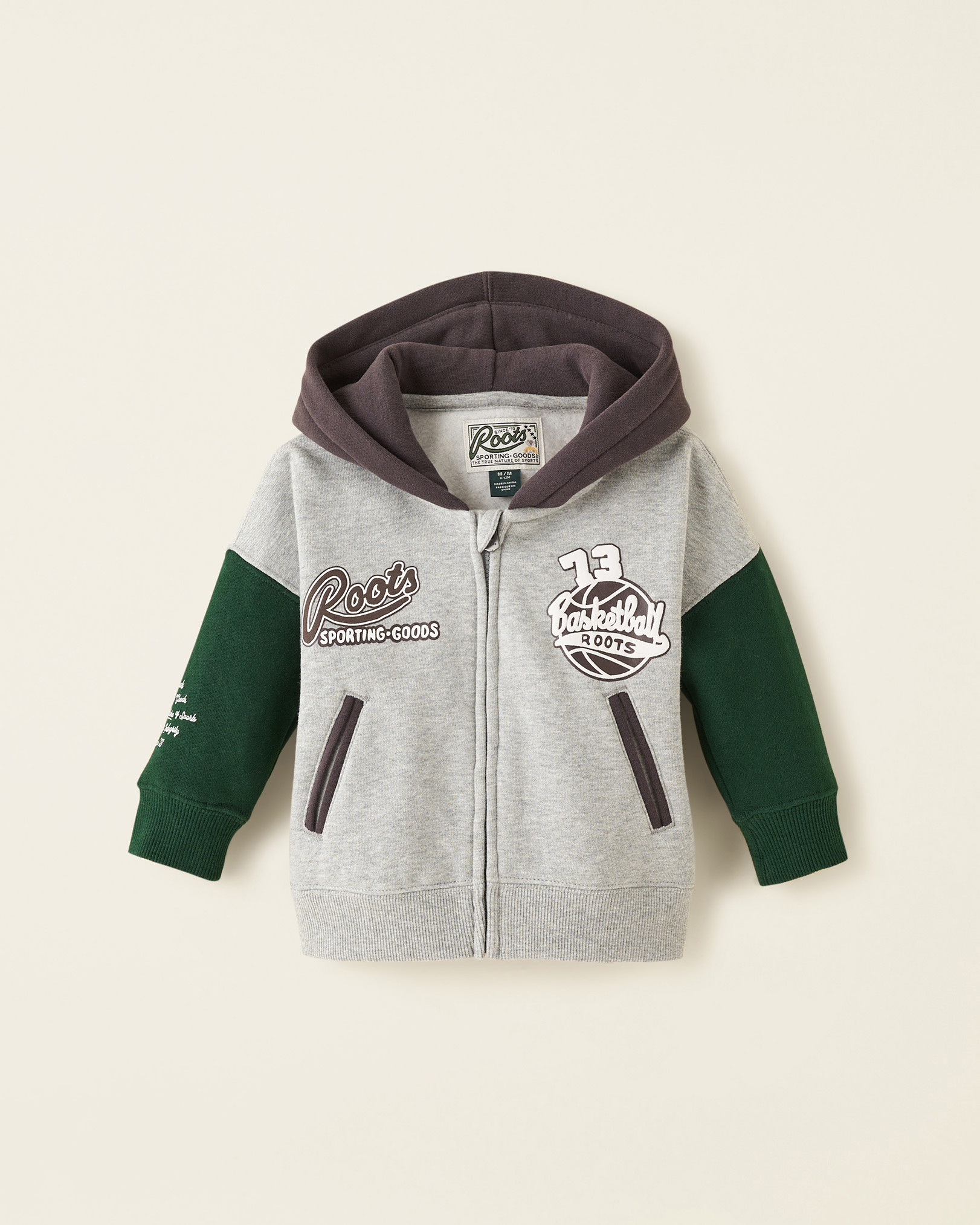 Roots Baby Sporting Goods Full Zip Hoodie in Grey Mix