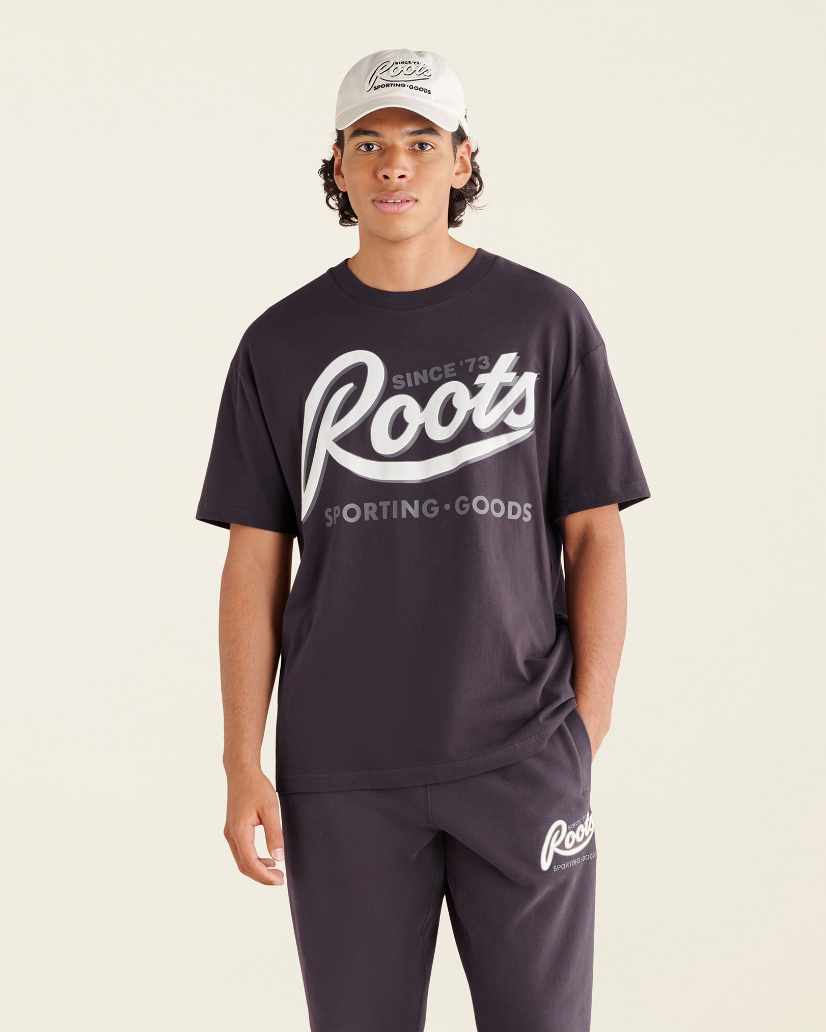 Roots Men's Sporting Goods Relaxed T-Shirt in Charcoal Black