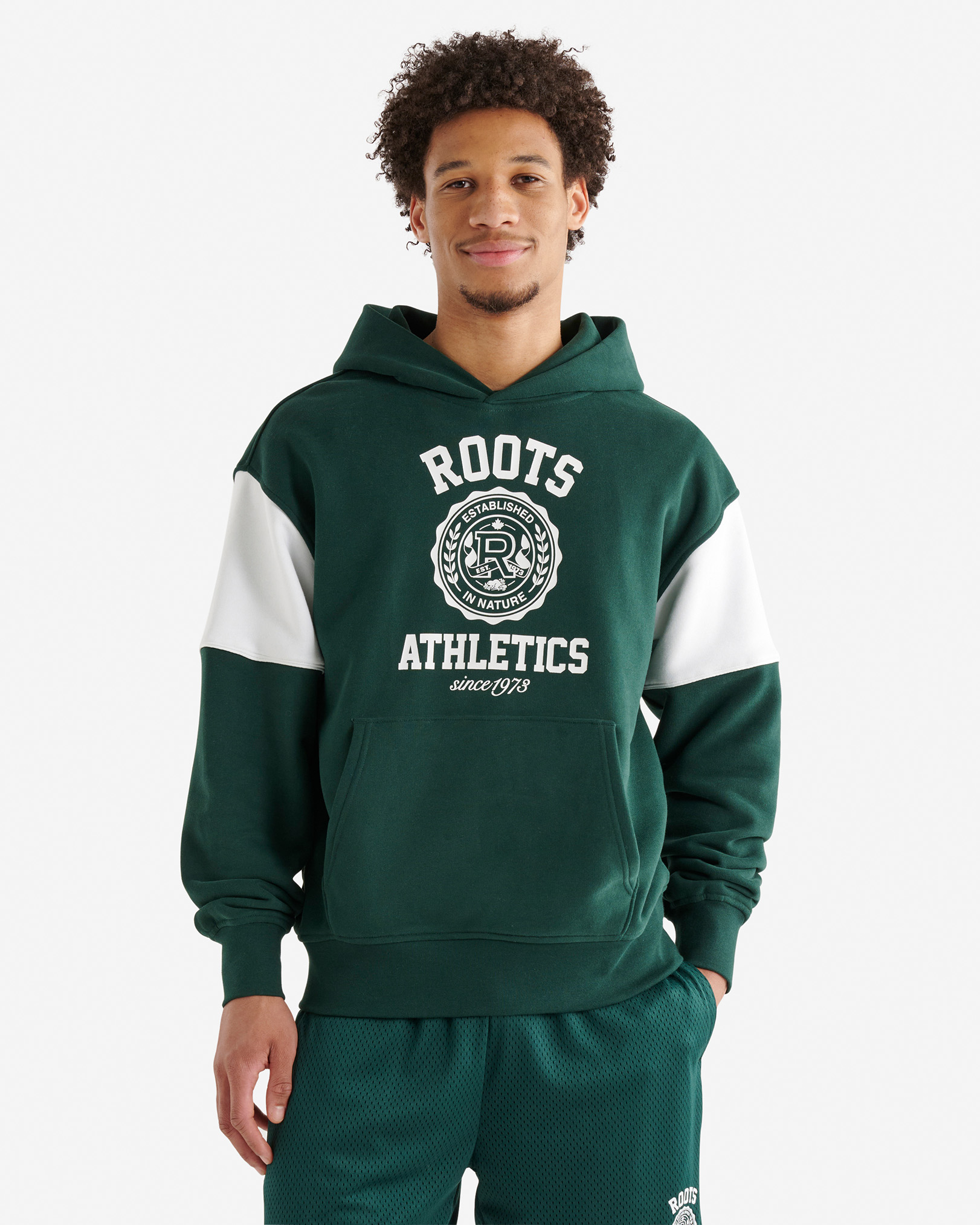 Roots Legacy Crest Kanga Hoodie in Varsity Green