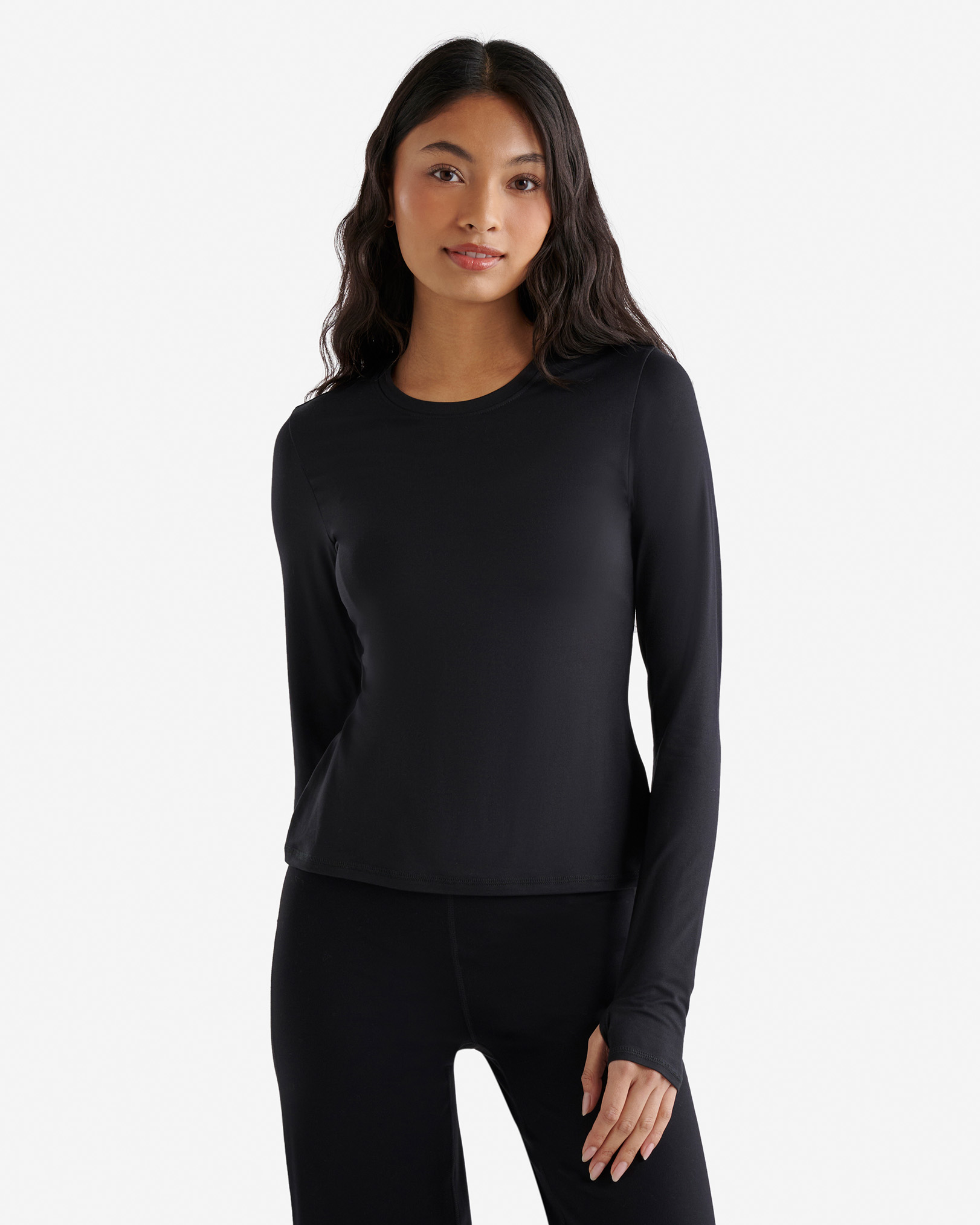Roots Renew Knit Fitted Long Sleeve Top in Black