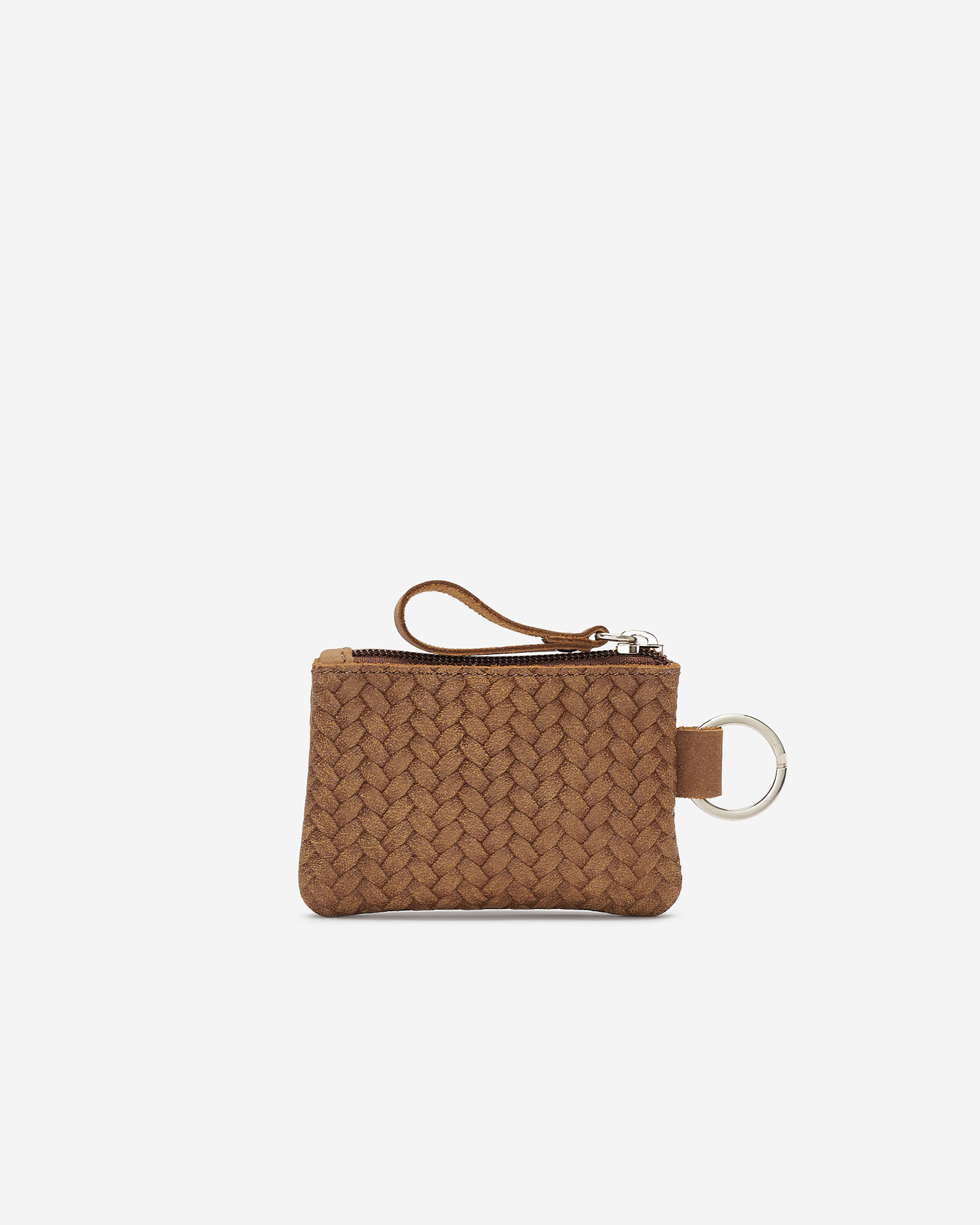 Roots Top Zip Pouch Woven in Natural Brown