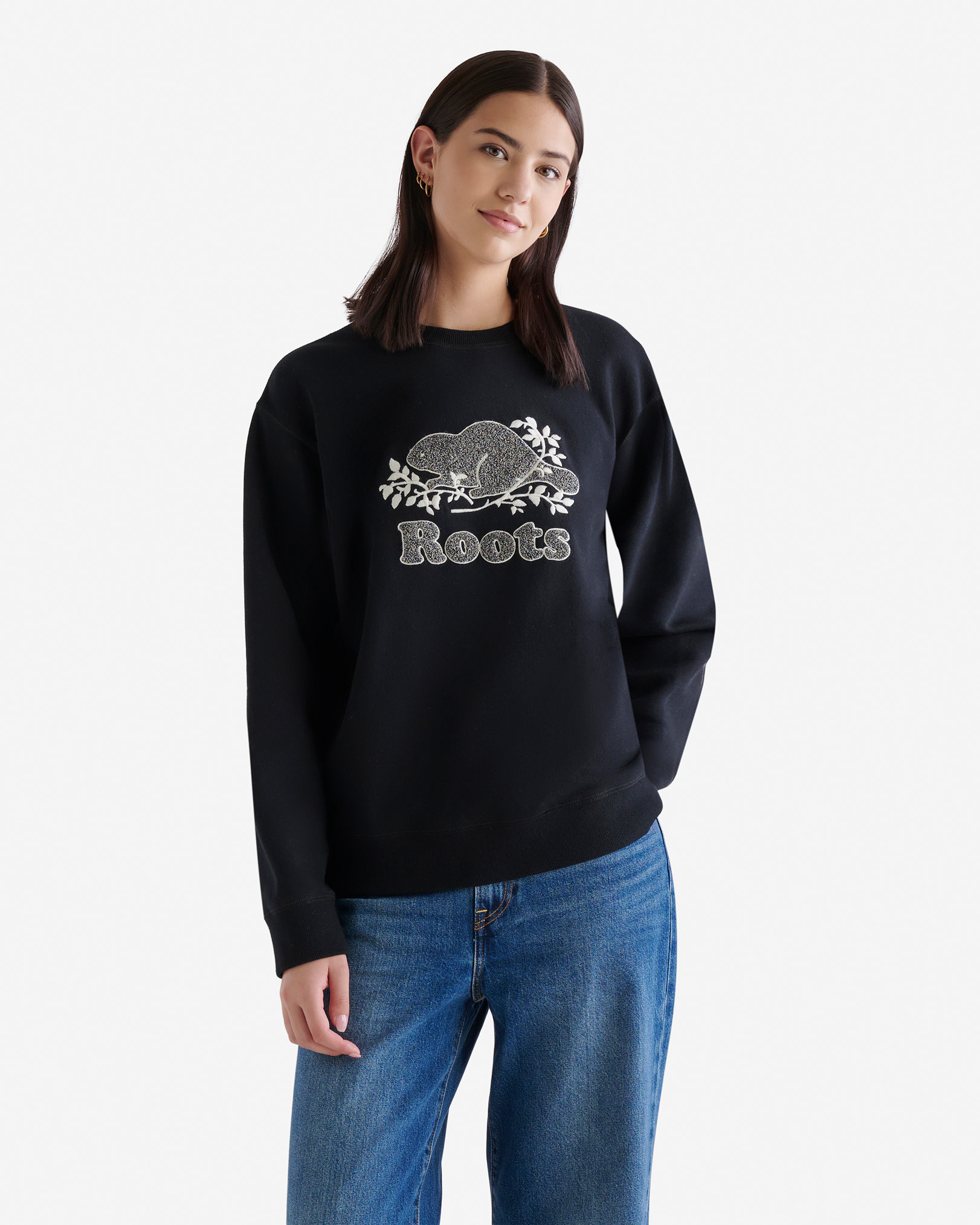 Roots Cooper Novelty BF Crew Sweatshirt in Black