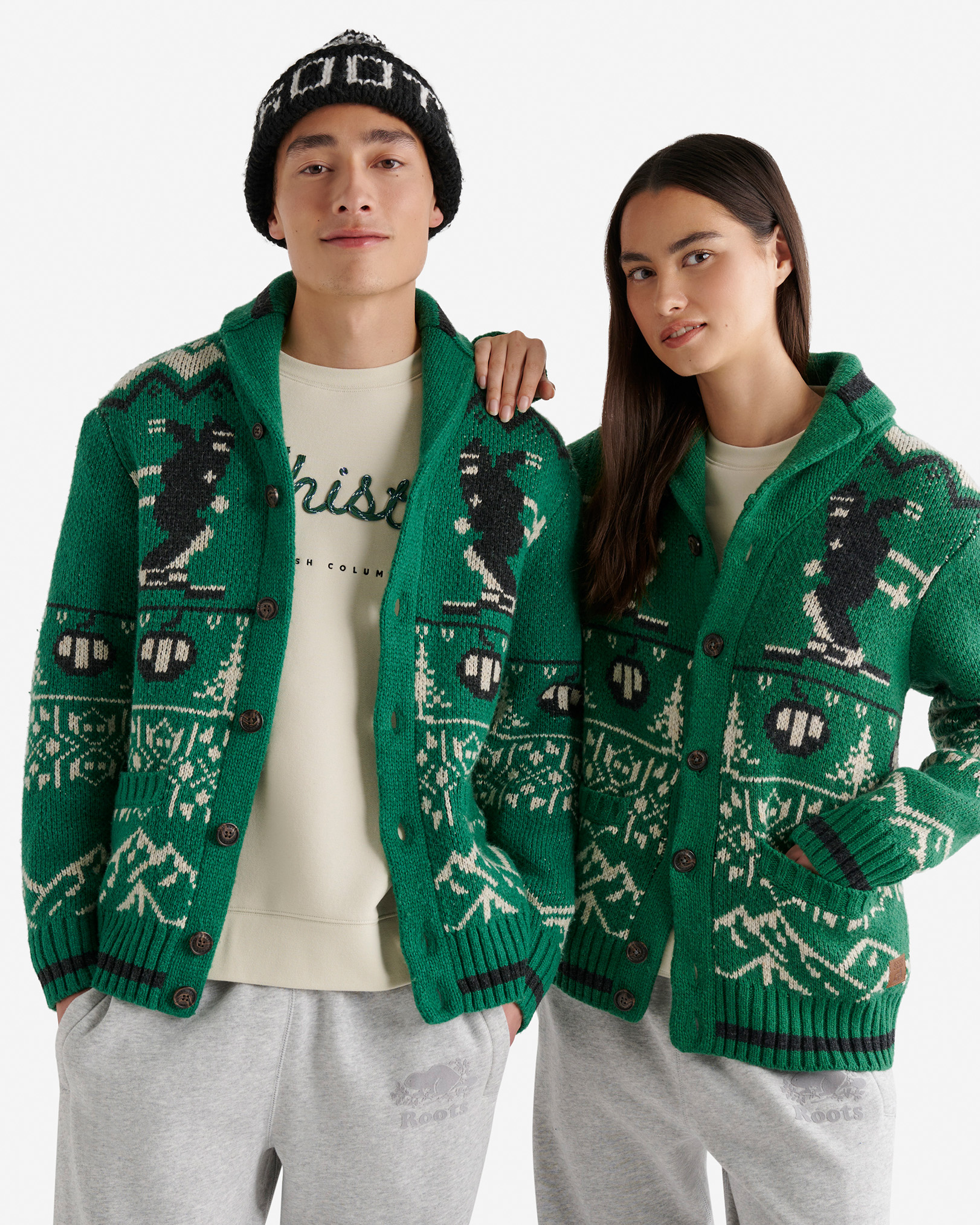 Roots Cabin Shawl Fair Isle Cardigan Shirt in Kelly Green