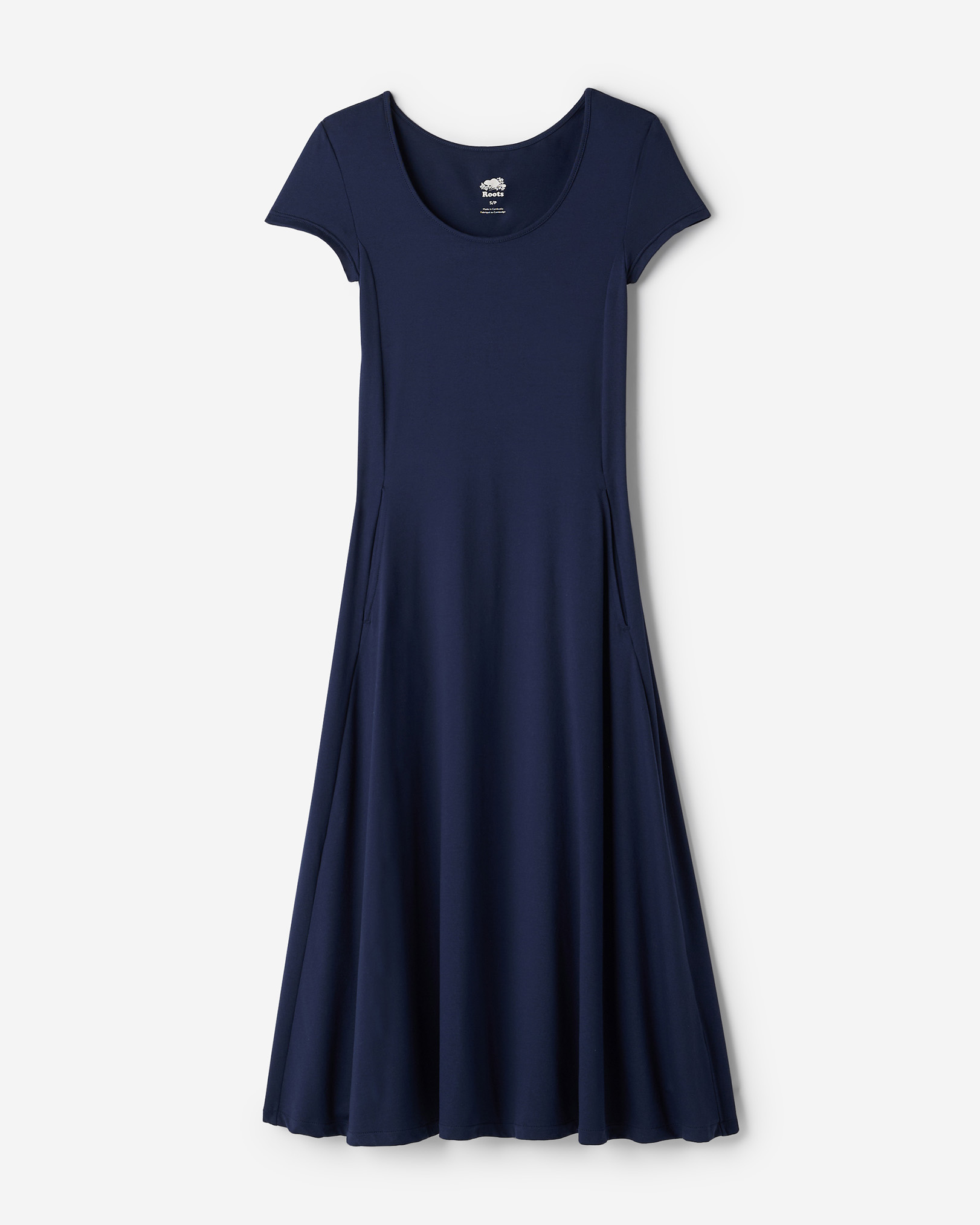 Roots Renew Knit Short Sleeve Midi Dress in Navy Blazer