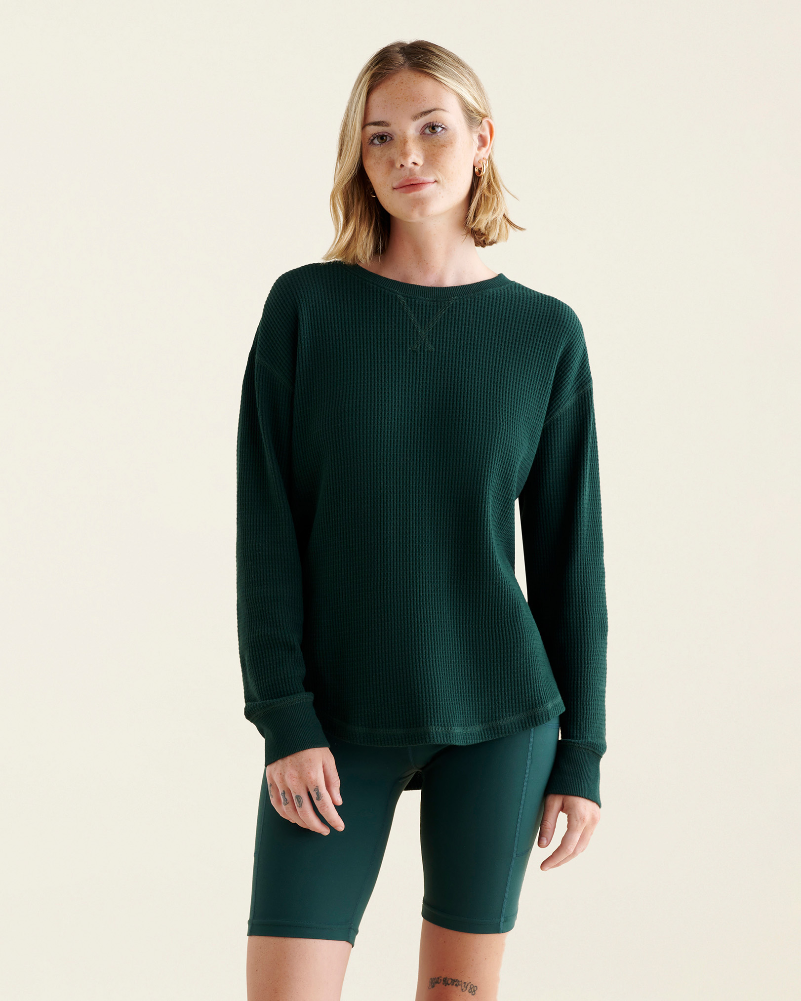 Roots Waffle Long Sleeve Top in Varsity Green