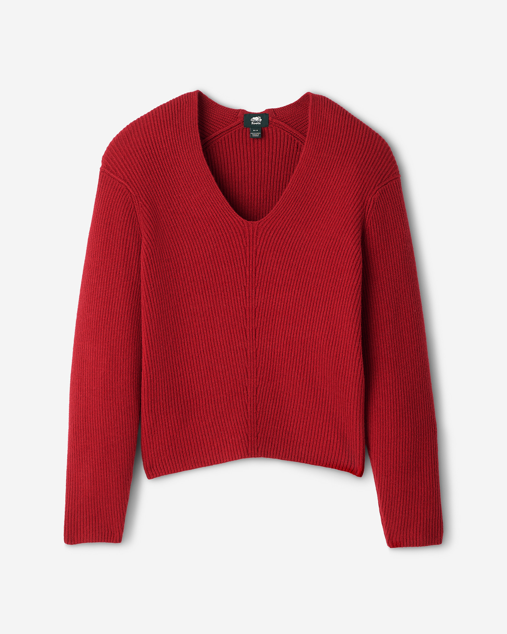 Roots Bowen Rib V-Neck in Cabin Red Mix