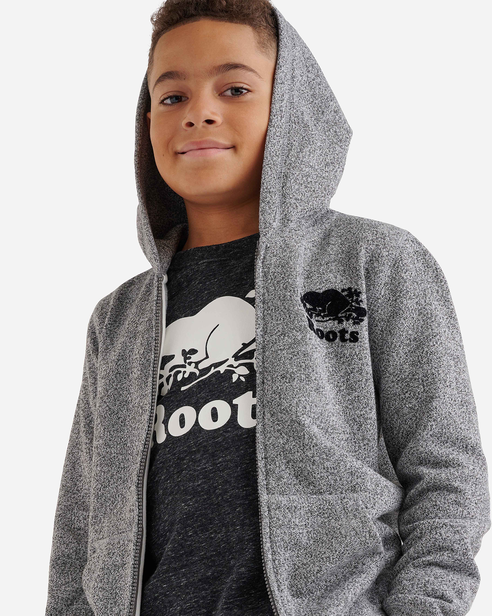 Roots Kids Organic Original Full Zip Hoodie in Salt/Pepper Grey