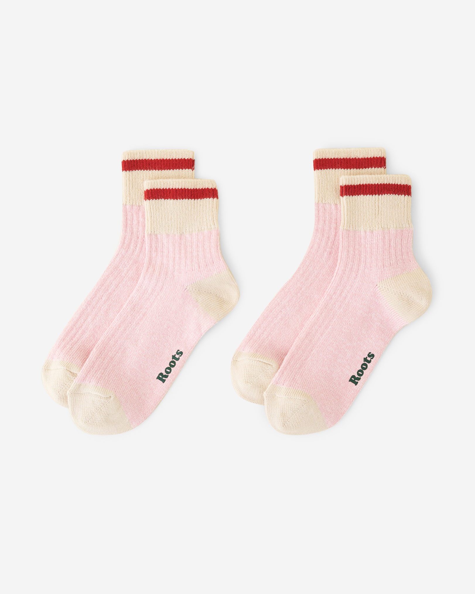 Roots Adult Cotton Cabin Ankle Sock 2 Pack in Pink