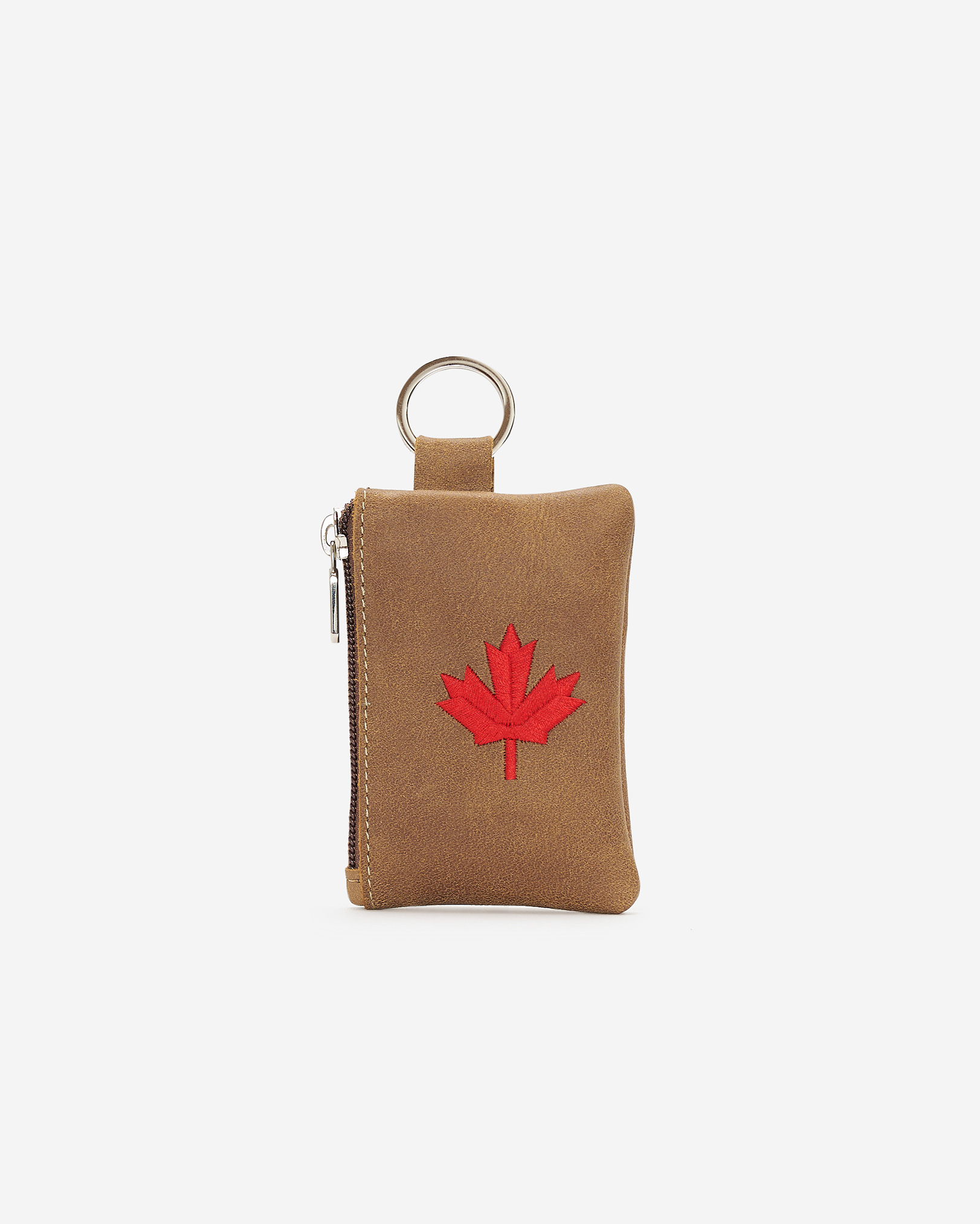 Roots Maple Leaf Top Zip Pouch Tribe in Natural Brown