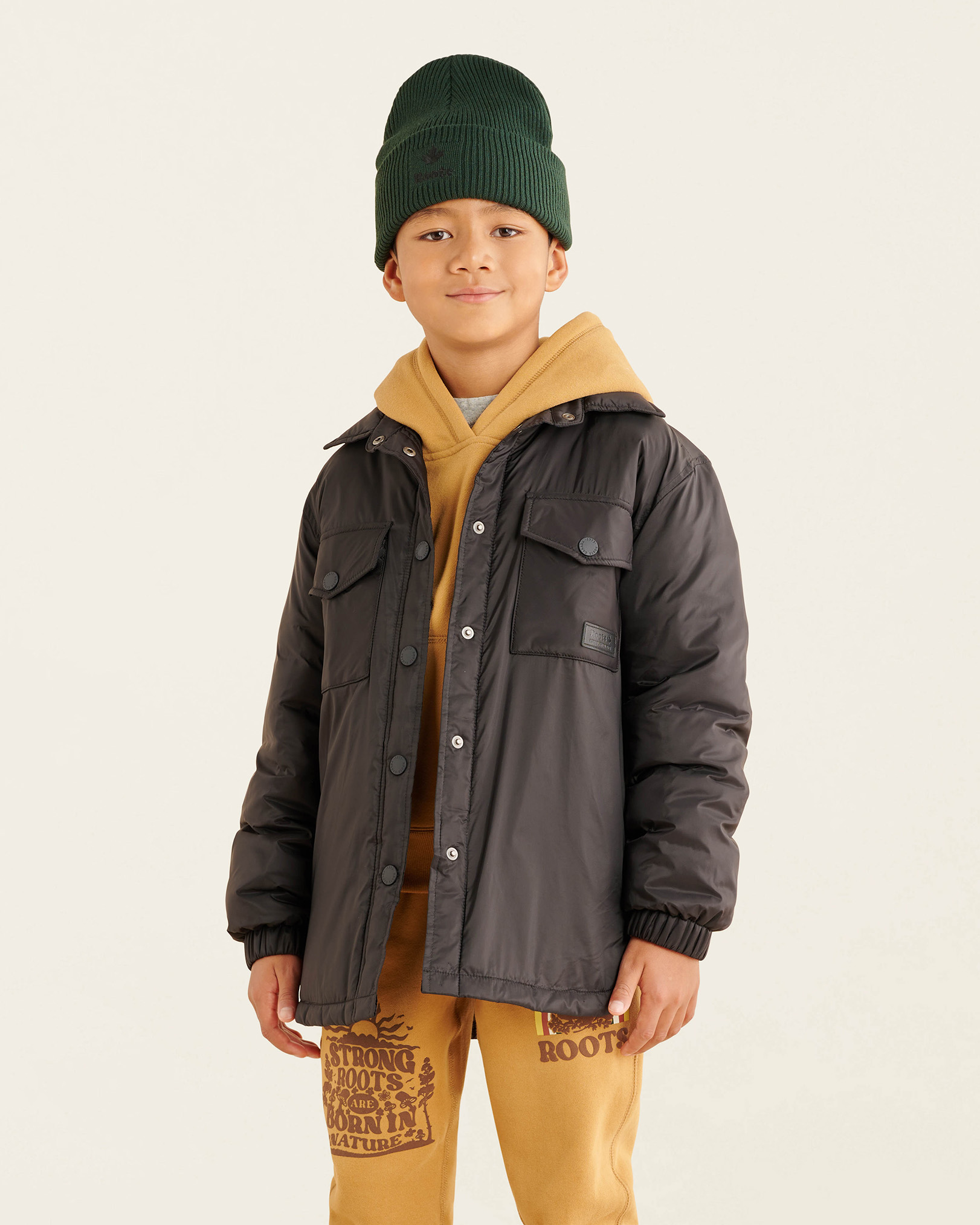 Roots Kids Puffer Shacket in Black
