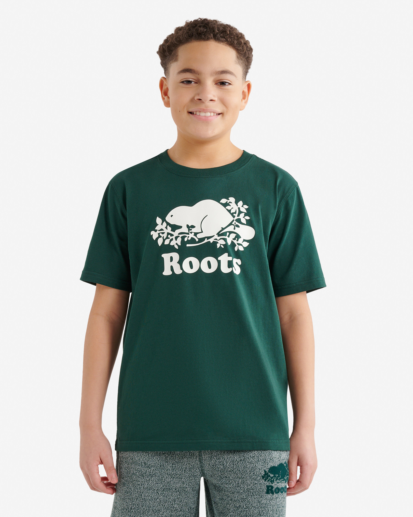 Roots Kids Organic Original Cooper Beaver T-Shirt in Varsity Green