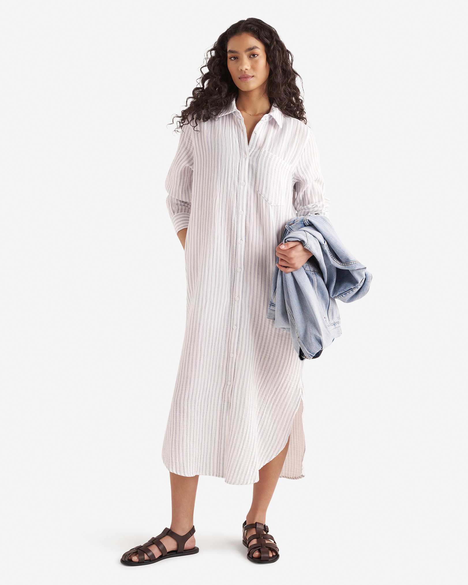 Roots Isla Cotton Gauze Shirt Dress in Egret
