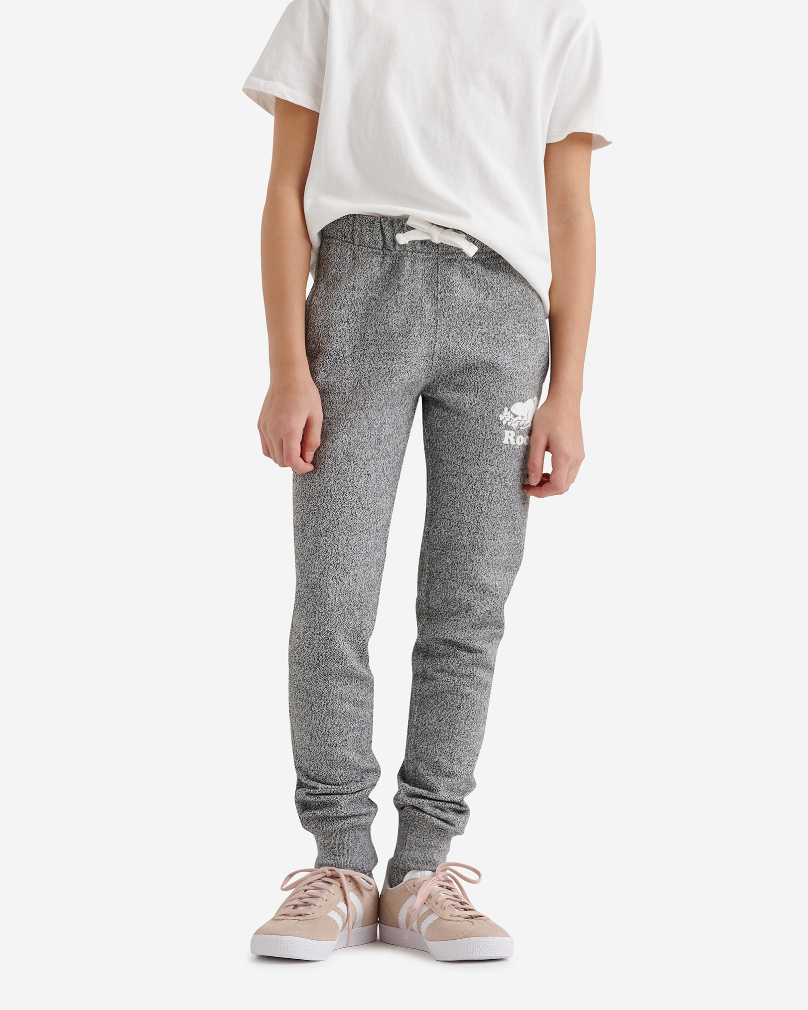 Roots Girl's Organic Slim Cuff Sweatpant in Salt/Pepper