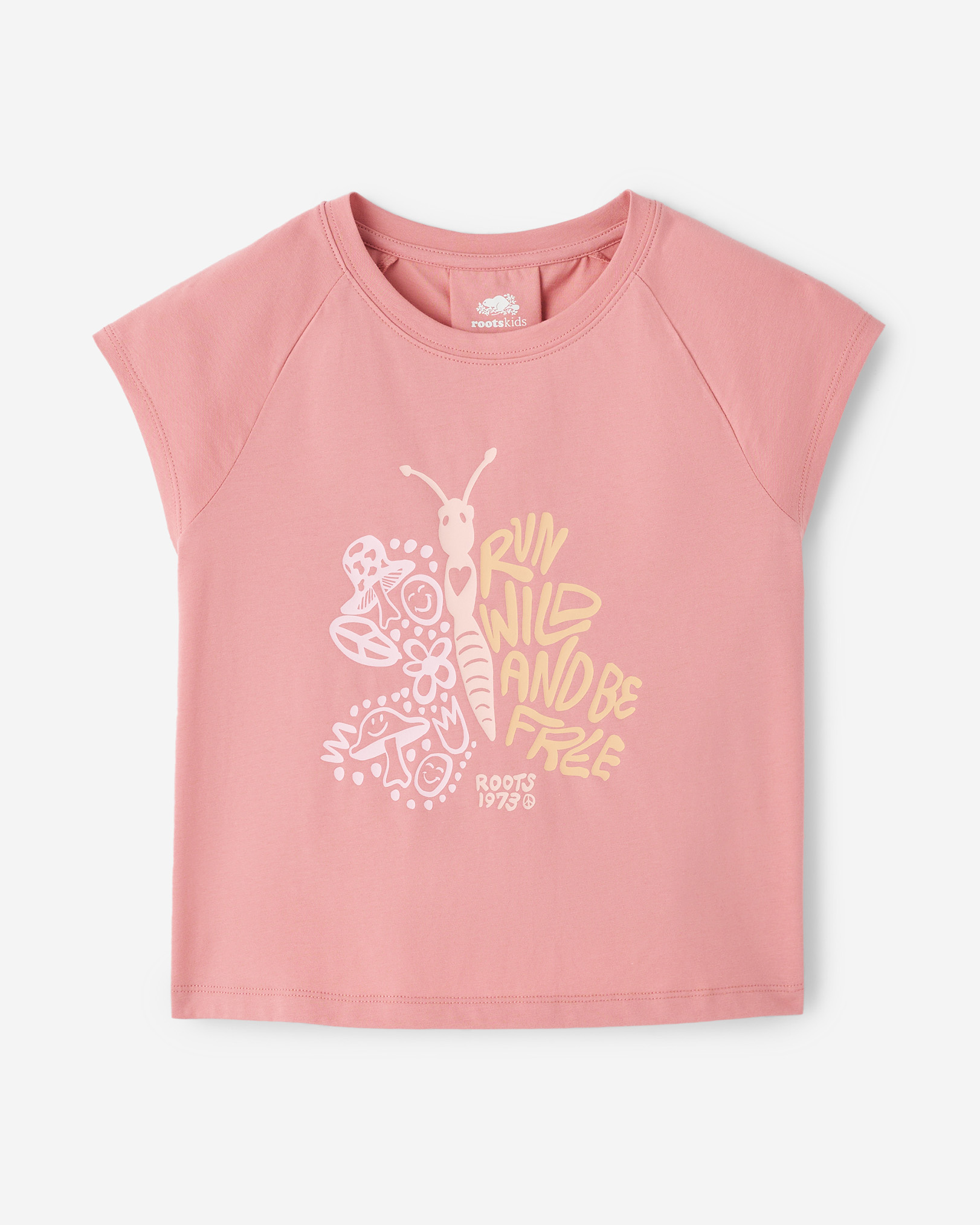 Roots Girl's Wild & Free T-Shirt in Mauveglow