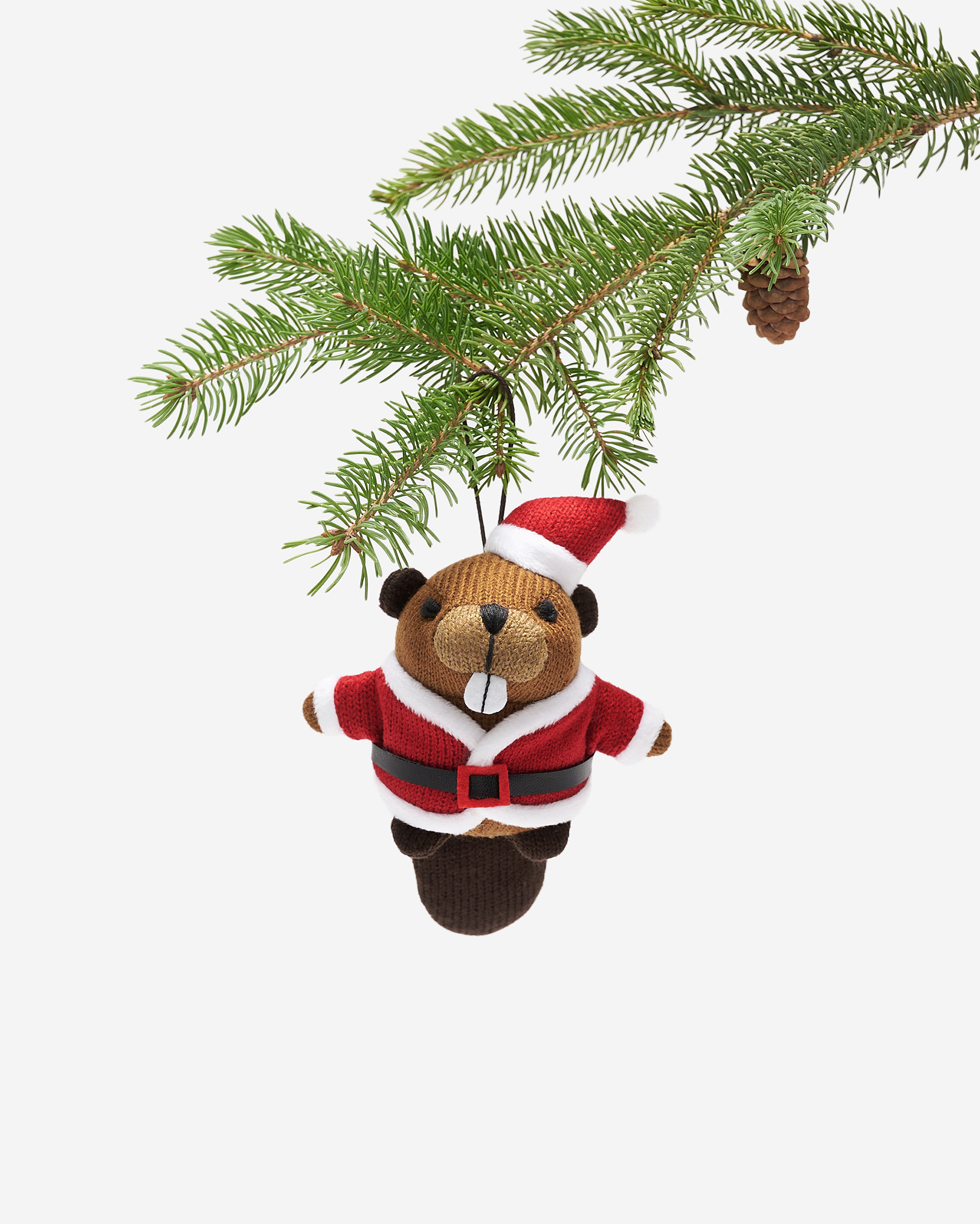 Roots Santa Beaver Ornament in Grizzly Brown