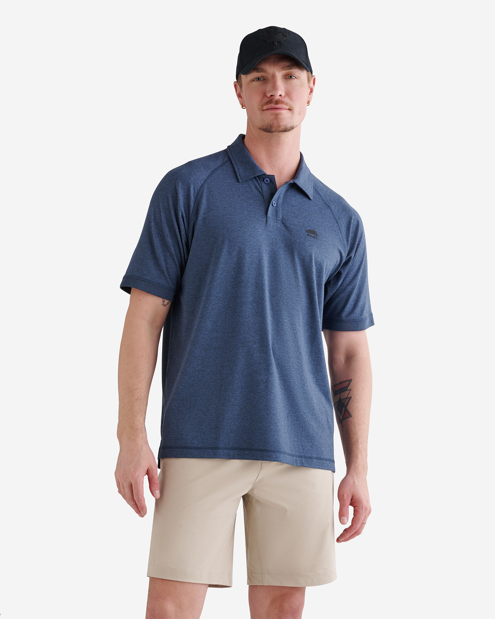 Roots Renew Peppered Polo T-Shirt in Vintage Indigo Ppr