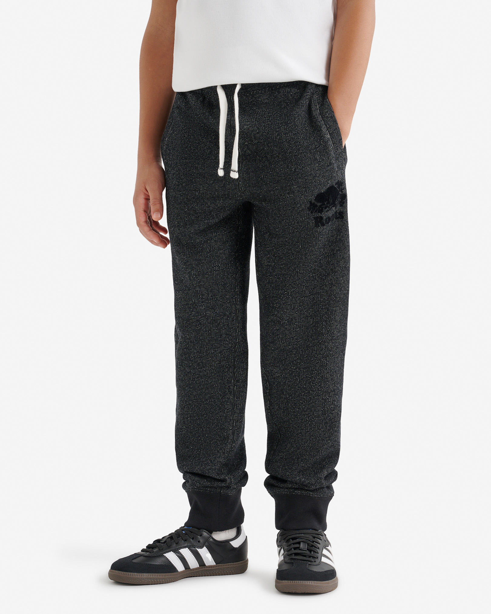 Roots Boy's Organic Park Slim Sweatpant in Black Pepper