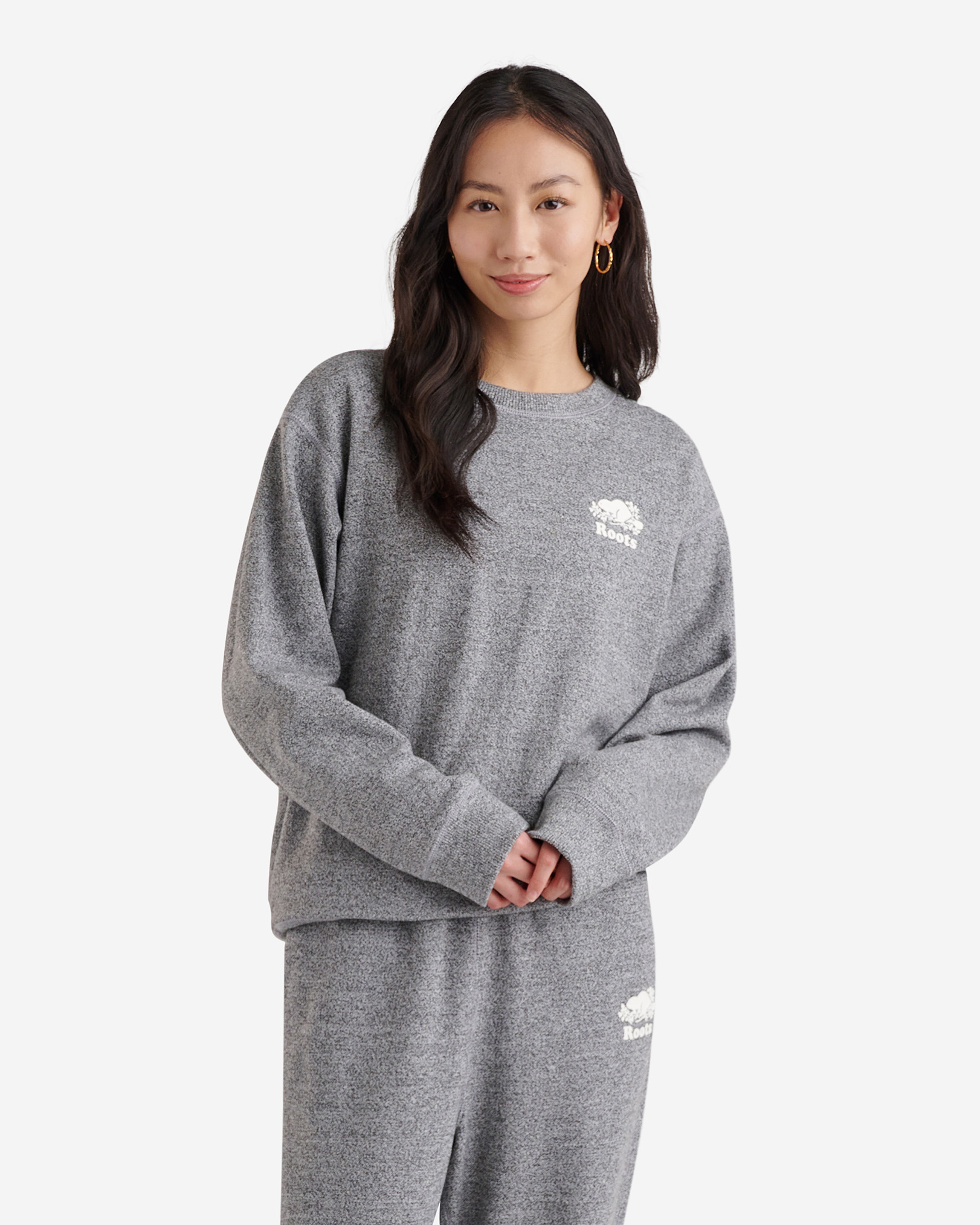 Roots Organic Cooper BF Crew Sweatshirt in Salt/Pepper