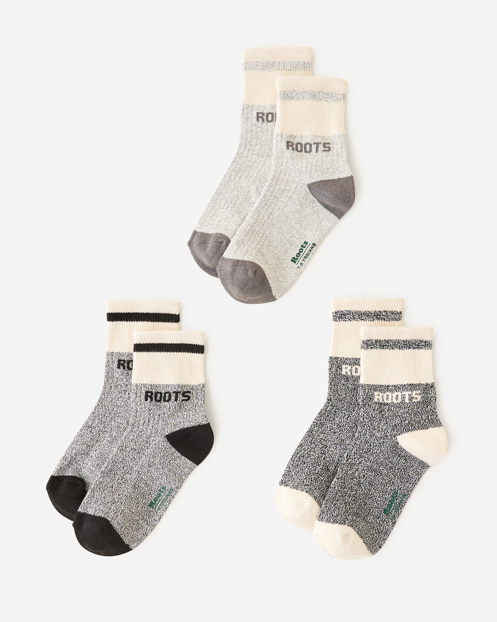 Roots Kid Cooper Pepper Sock 3 Pack in Salt/Pepper Grey