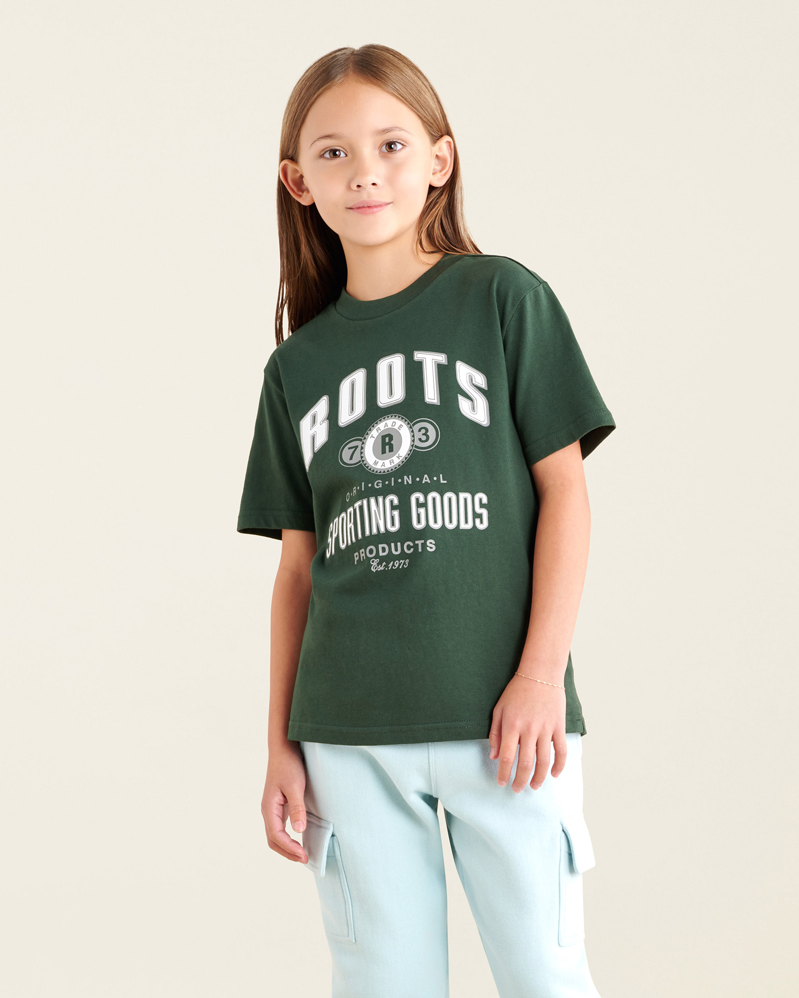 Roots Kids Re-Issue T-Shirt in Park Green