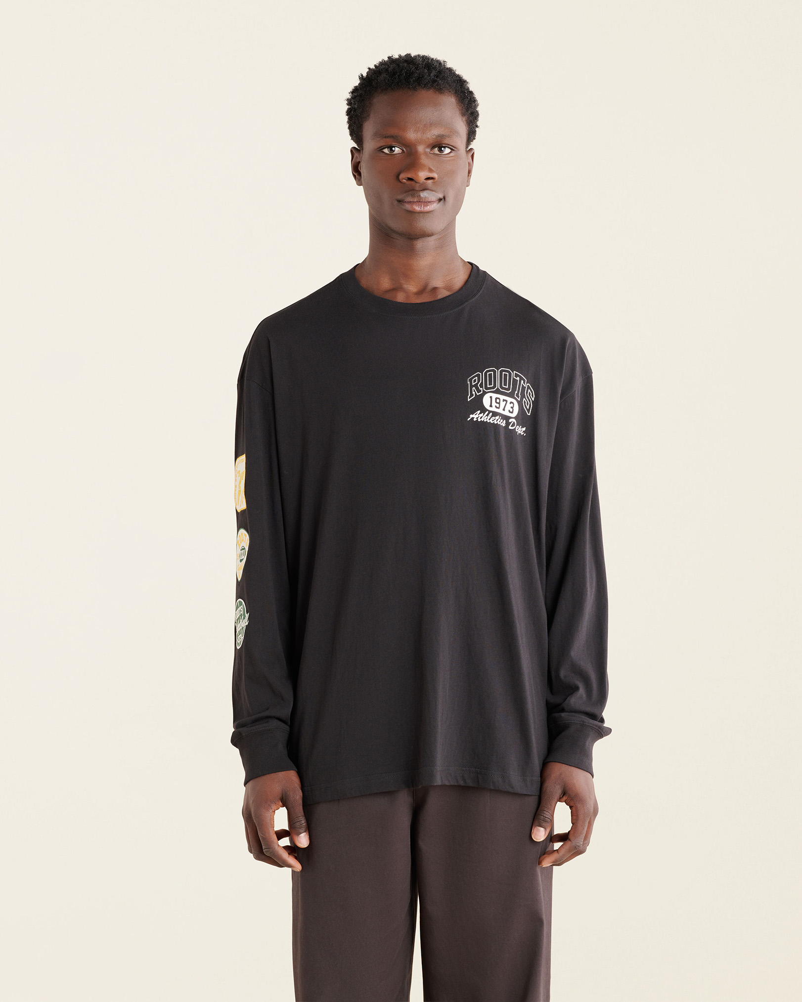 Roots Men's Athletics Dept Relaxed Long Sleeve T-Shirt in Black