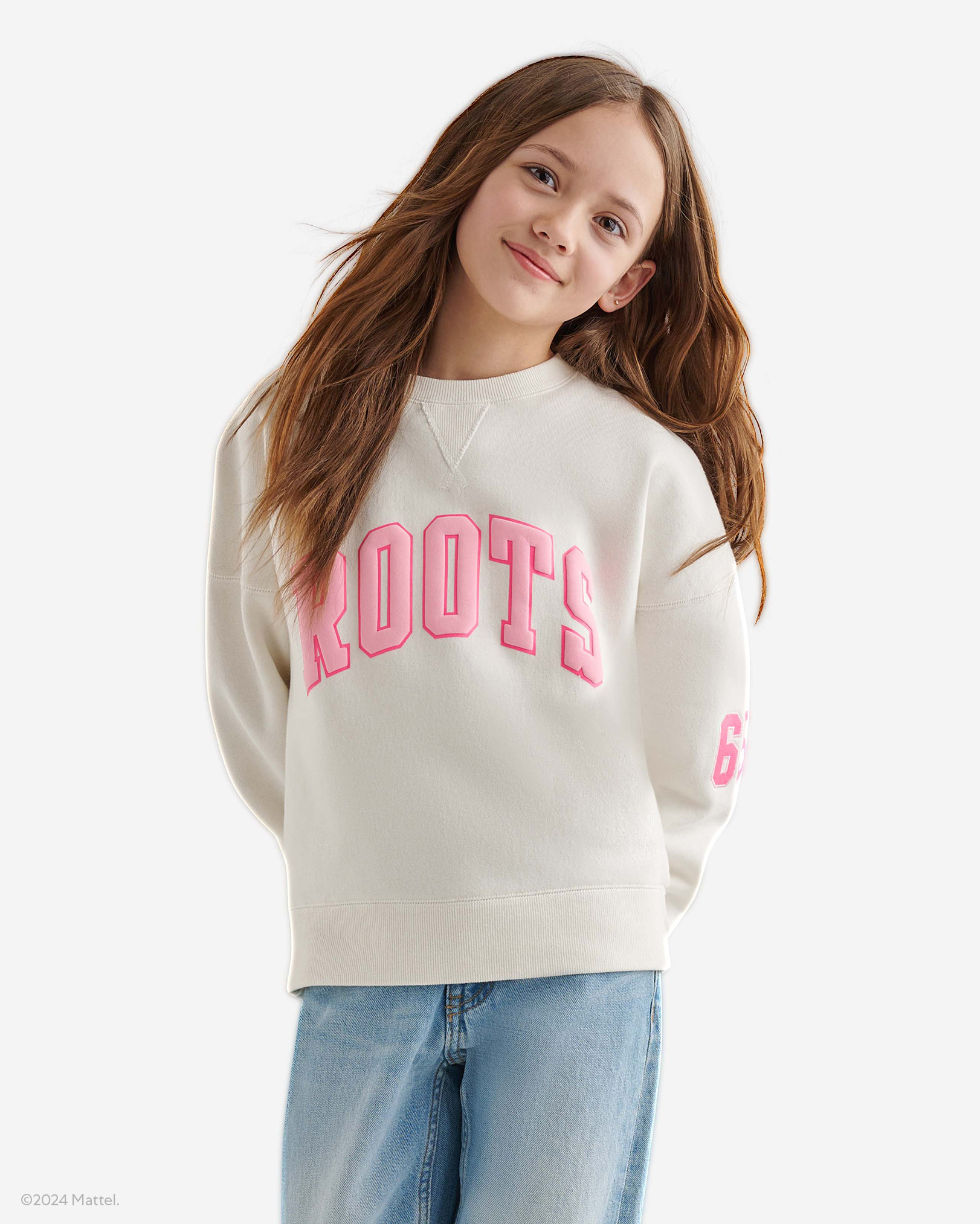 Roots Kids Barbie™ X 65 Relaxed Crew Sweatshirt Jacket in Egret